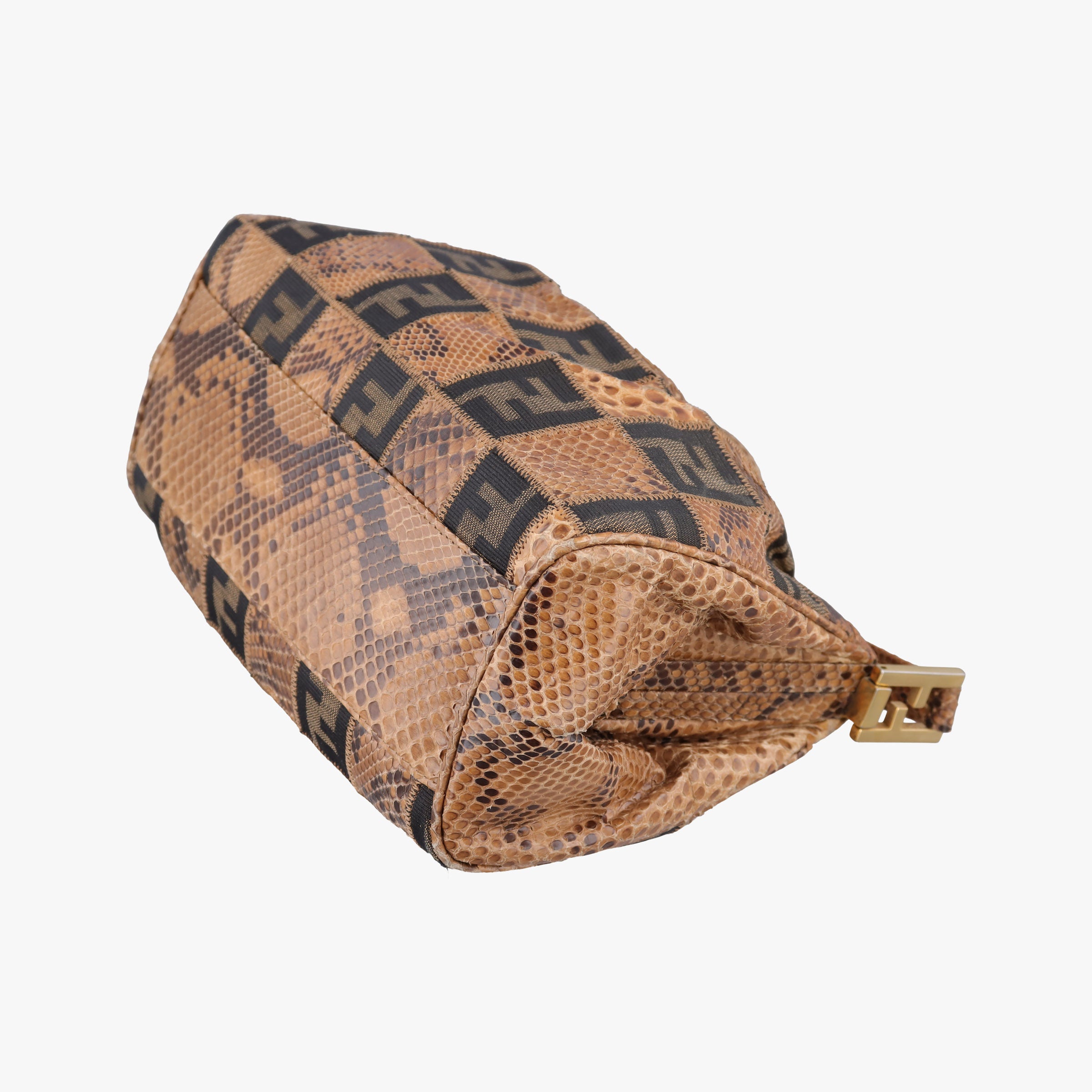 Pre-owned Fendi Patchwork Frame Tobacco × Brown Canvas × Python 15240 shoulderbag | stylenewstar