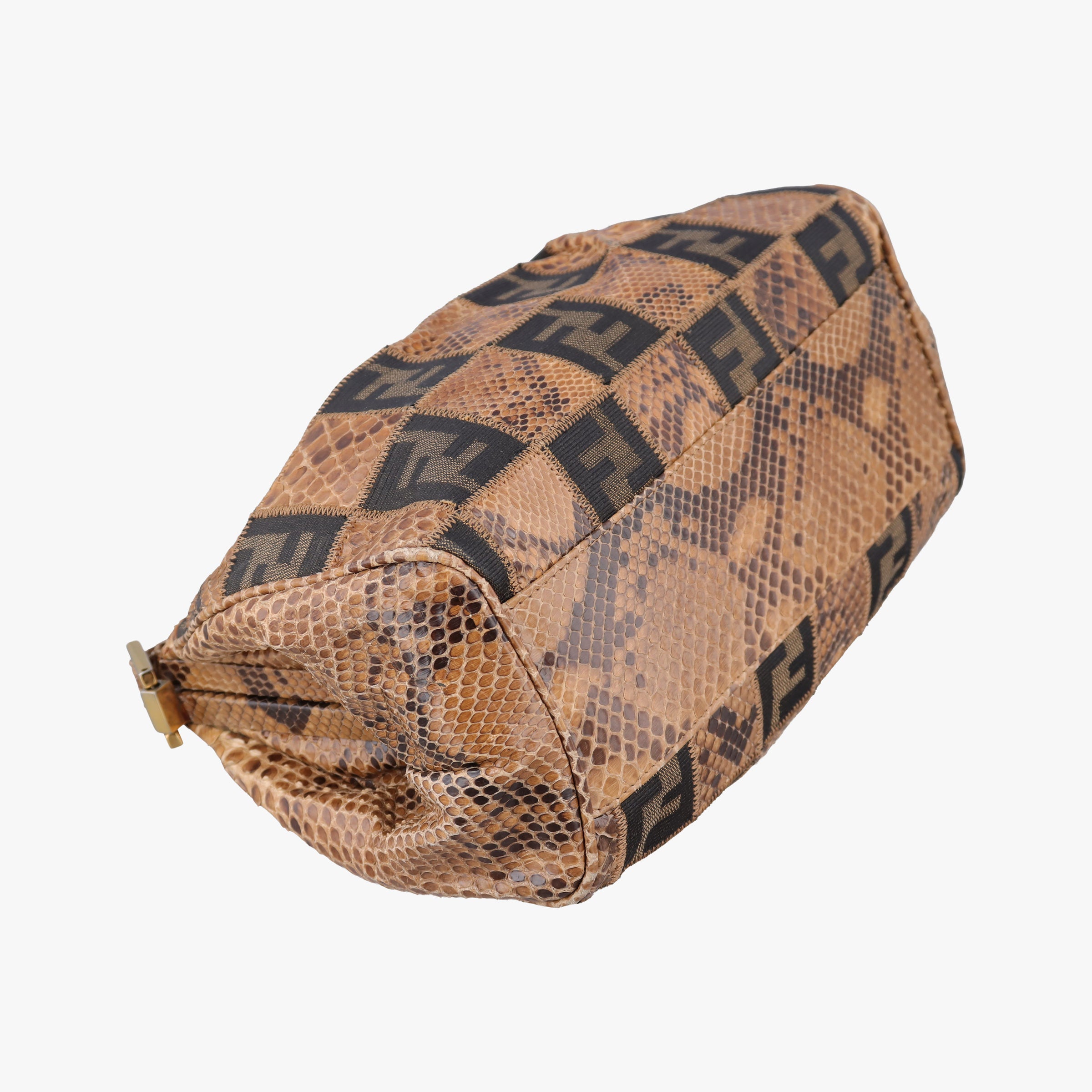 Pre-owned Fendi Patchwork Frame Tobacco × Brown Canvas × Python 15240 shoulderbag | stylenewstar