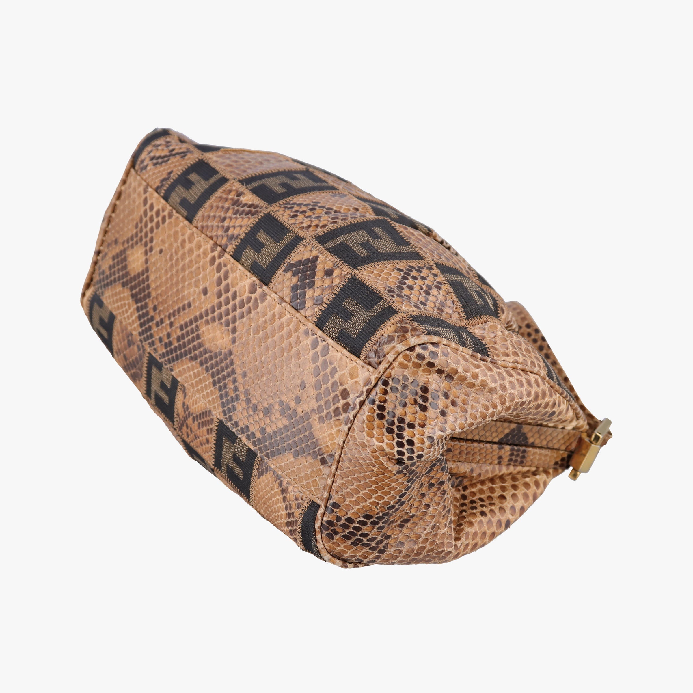 Pre-owned Fendi Patchwork Frame Tobacco × Brown Canvas × Python 15240 shoulderbag | stylenewstar