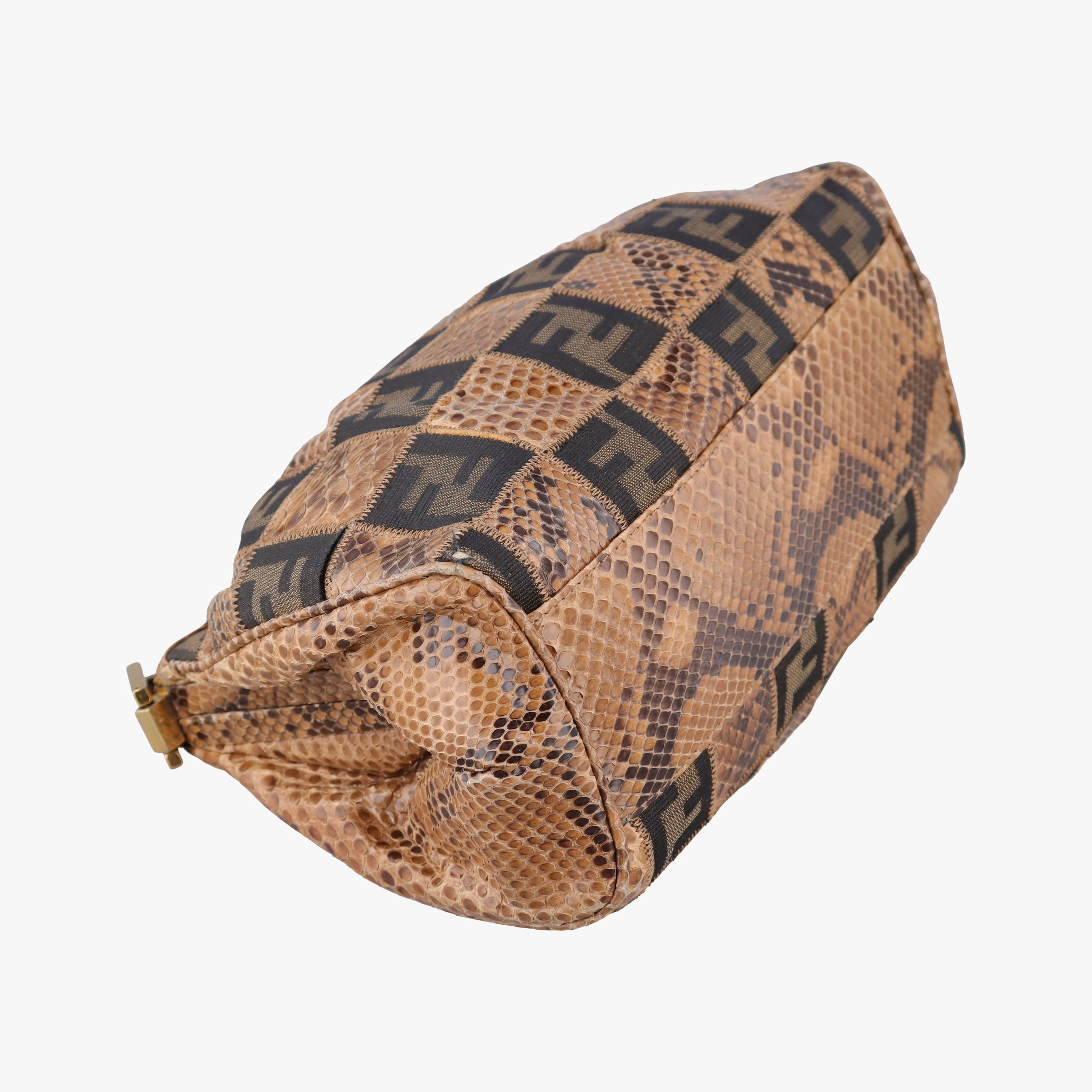Pre-owned Fendi Patchwork Frame Tobacco × Brown Canvas × Python 15240 shoulderbag | stylenewstar