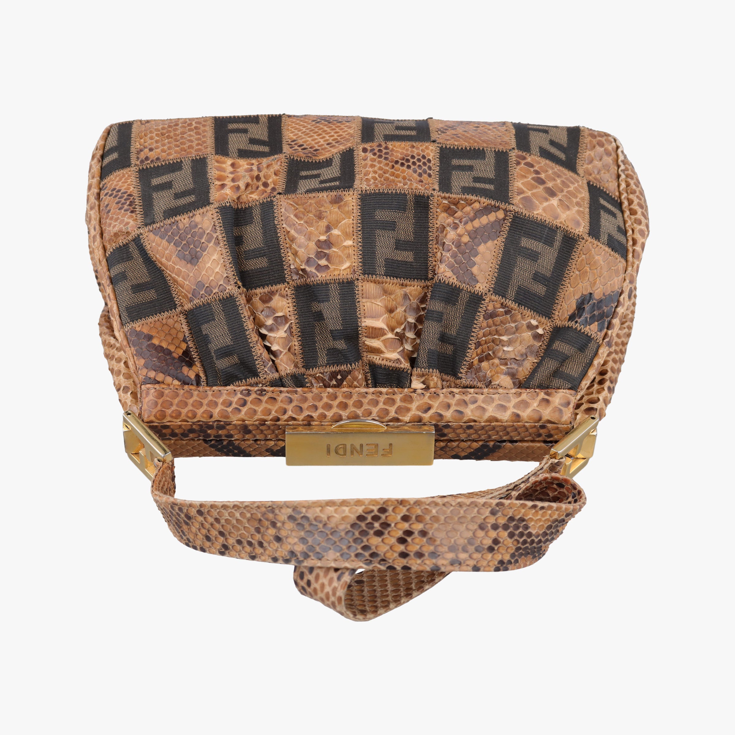 Pre-owned Fendi Patchwork Frame Tobacco × Brown Canvas × Python 15240 shoulderbag | stylenewstar