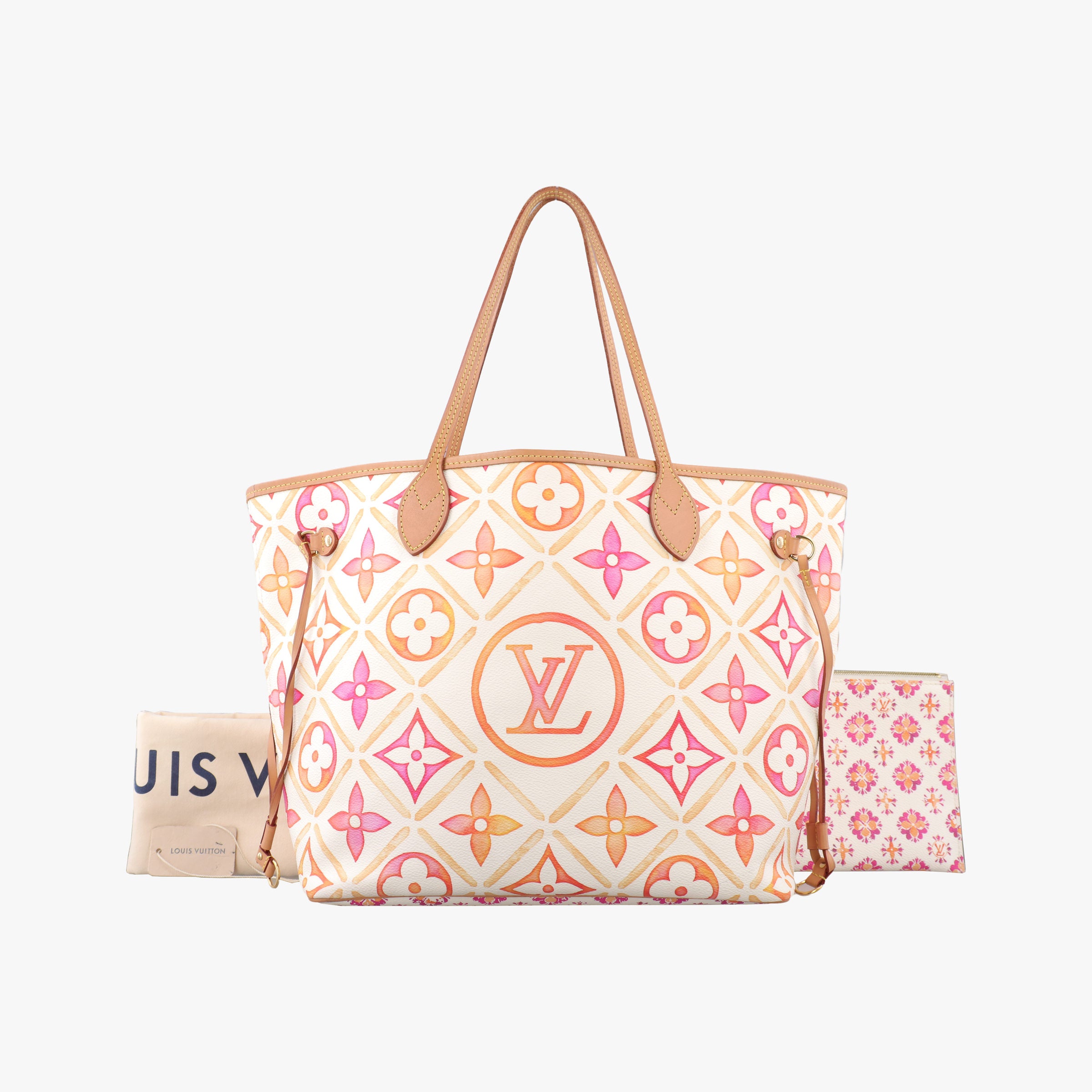 Secondhand Louis Vuitton Neverfull MM Orange × White × Orange × Multicolor Monogram Tile Canvas  handbag | stylenewstar