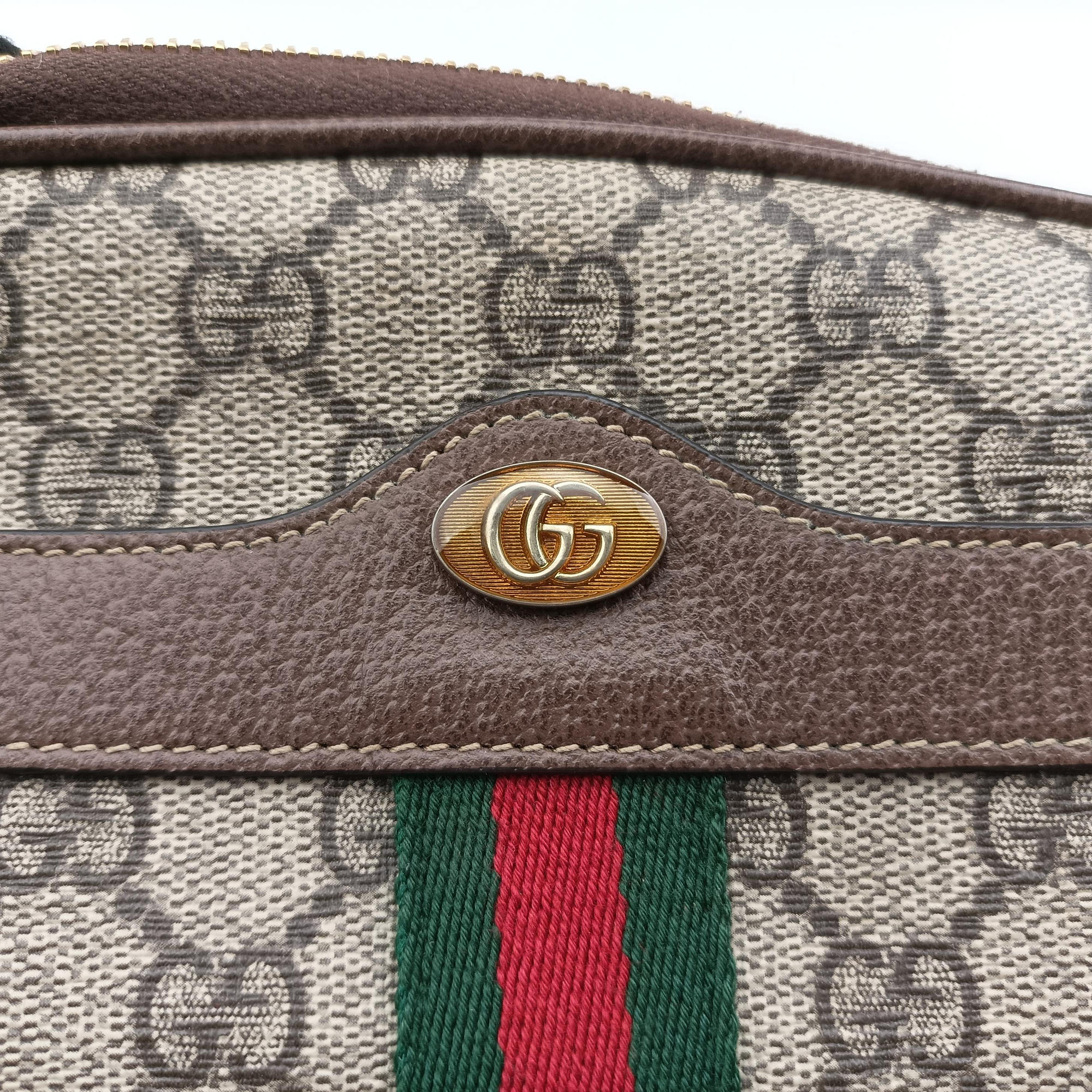 Pre-owned Gucci Ophidia Beige×red×green PVC coated canvas×leather 598664 shoulderbag | stylenewstar
