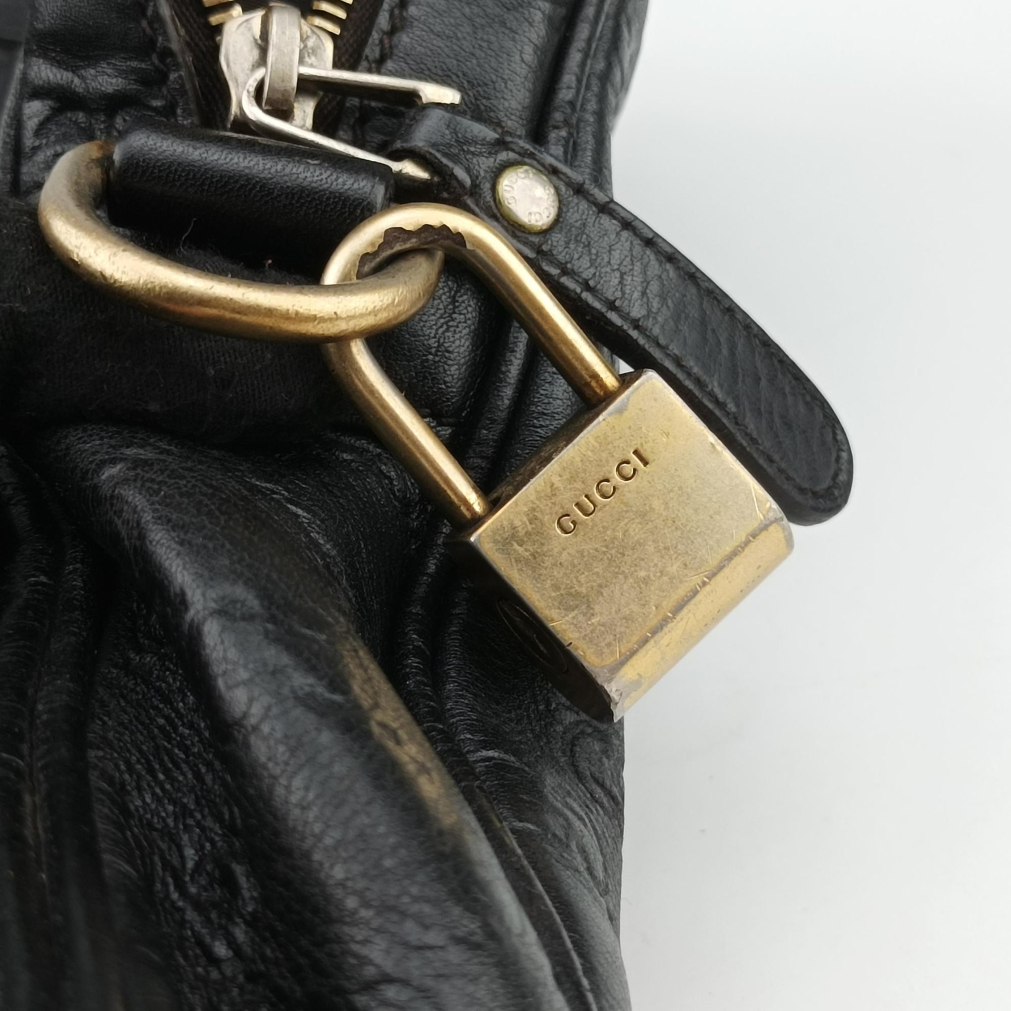 Secondhand Gucci Guccissima briefcase Black Leather 208463 handbag | stylenewstar