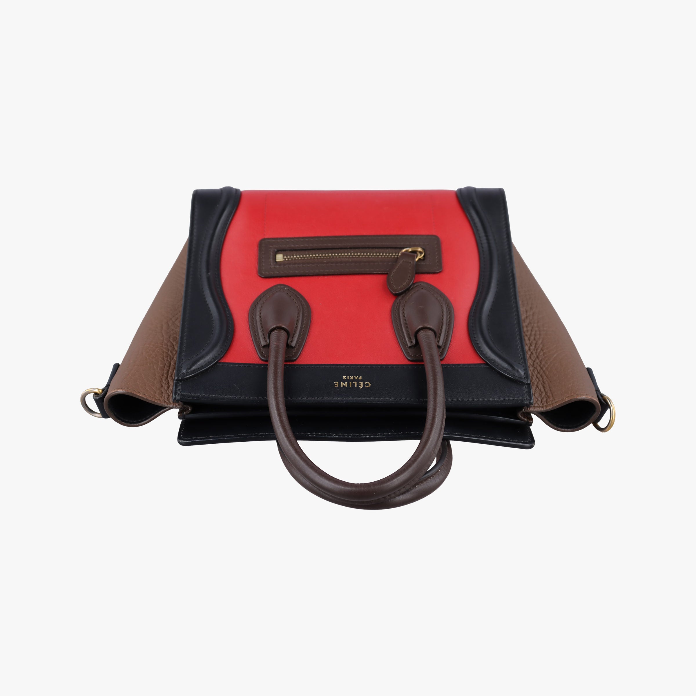 Pre-owned Celine luggage nano shopper Red×Black×Brown leather  handbag | stylenewstar