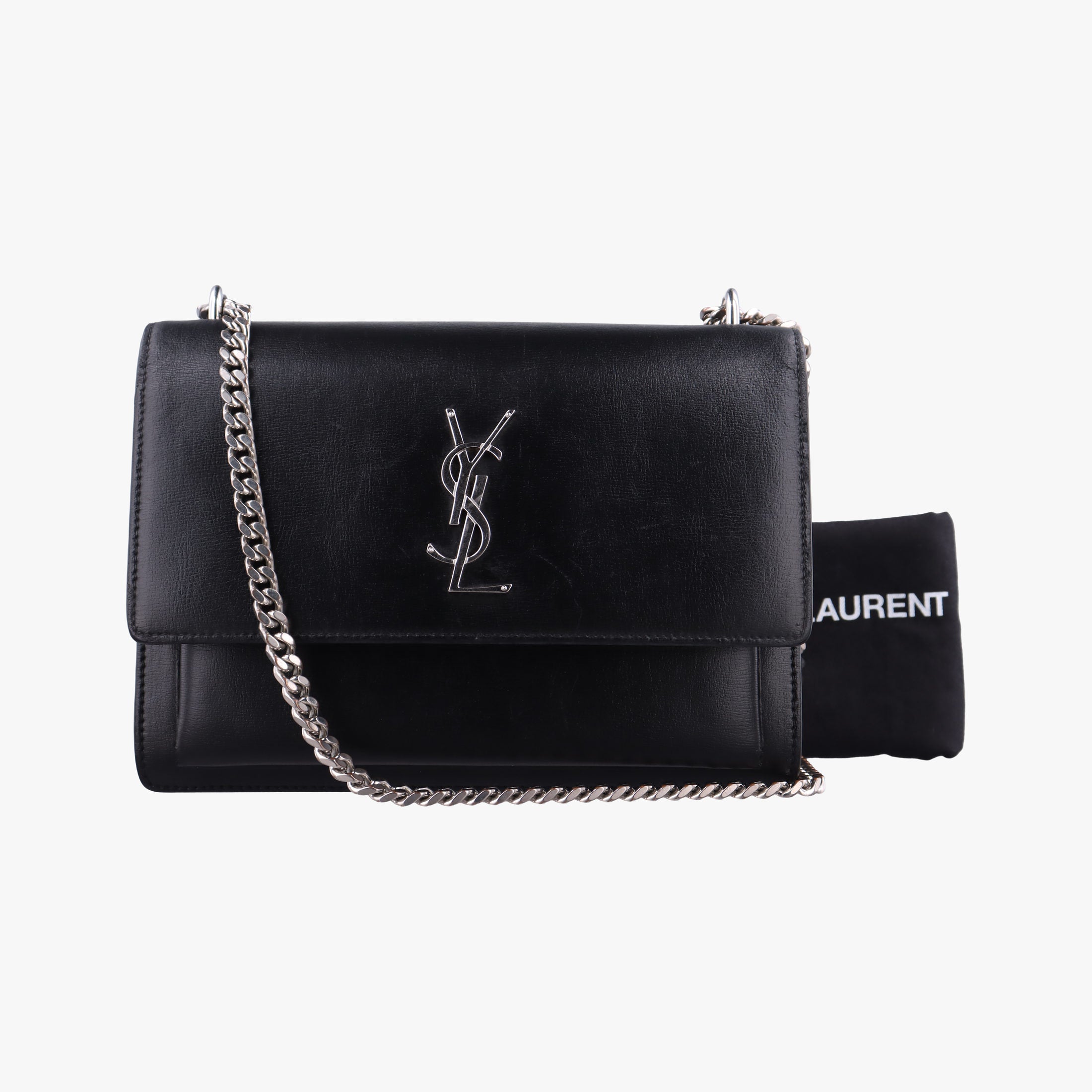 Pre-owned Yves Saint Laurent SUNSET Black Leather 442906 shoulderbag | stylenewstar