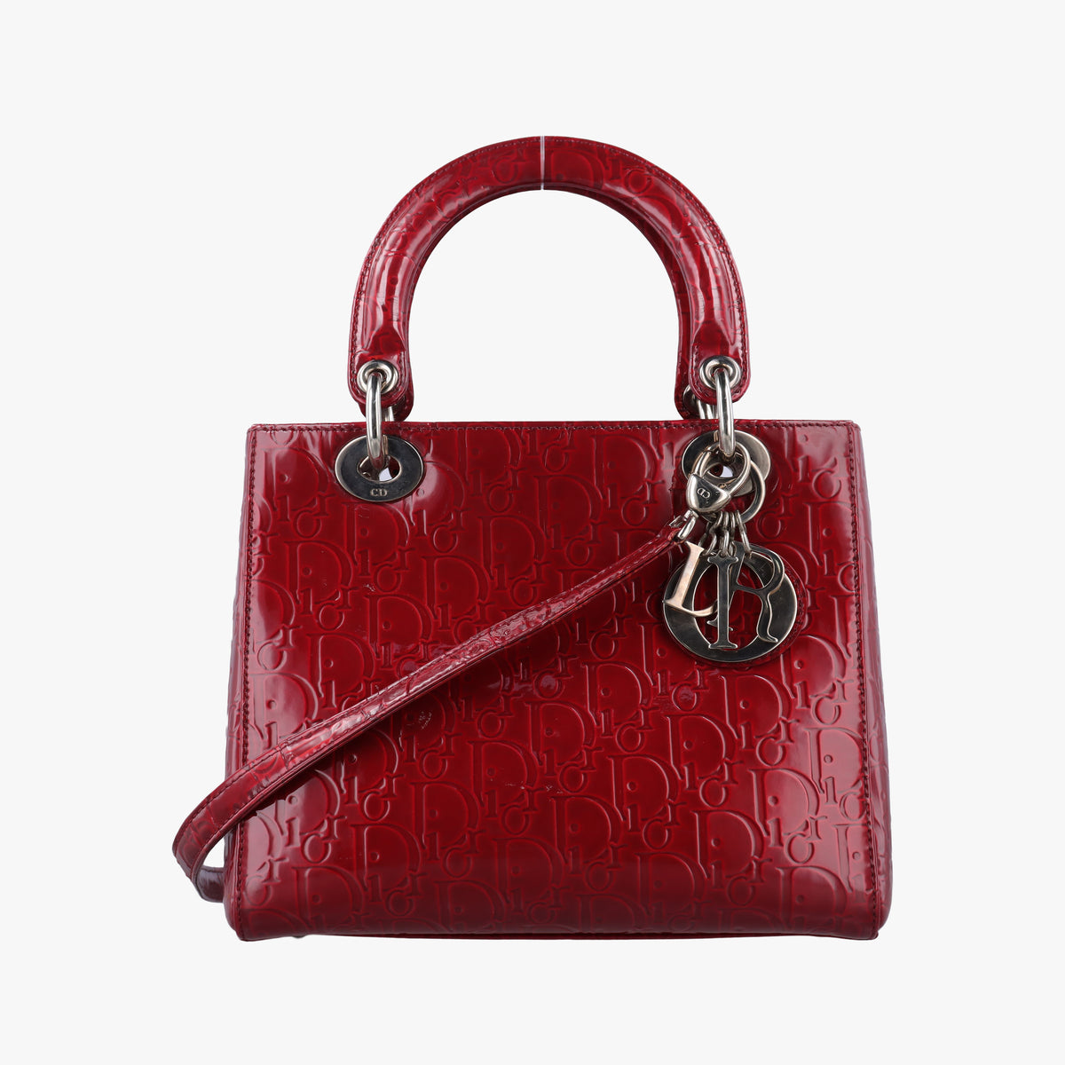 Pre-owned Christian Dior Lady Dior Red Patent  shoulderbag | stylenewstar