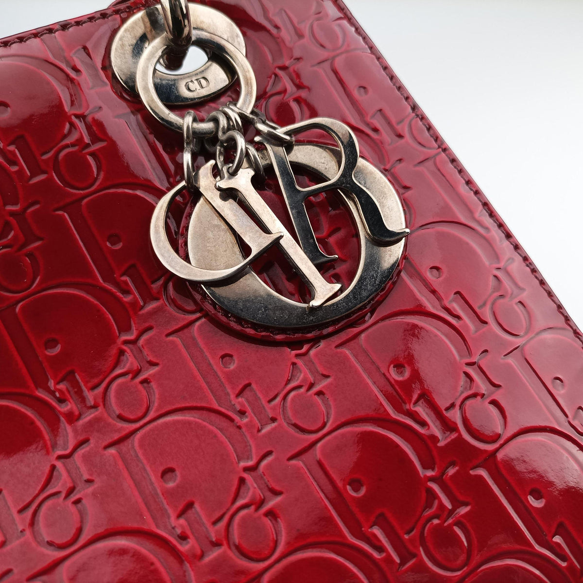 Pre-owned Christian Dior Lady Dior Red Patent  shoulderbag | stylenewstar