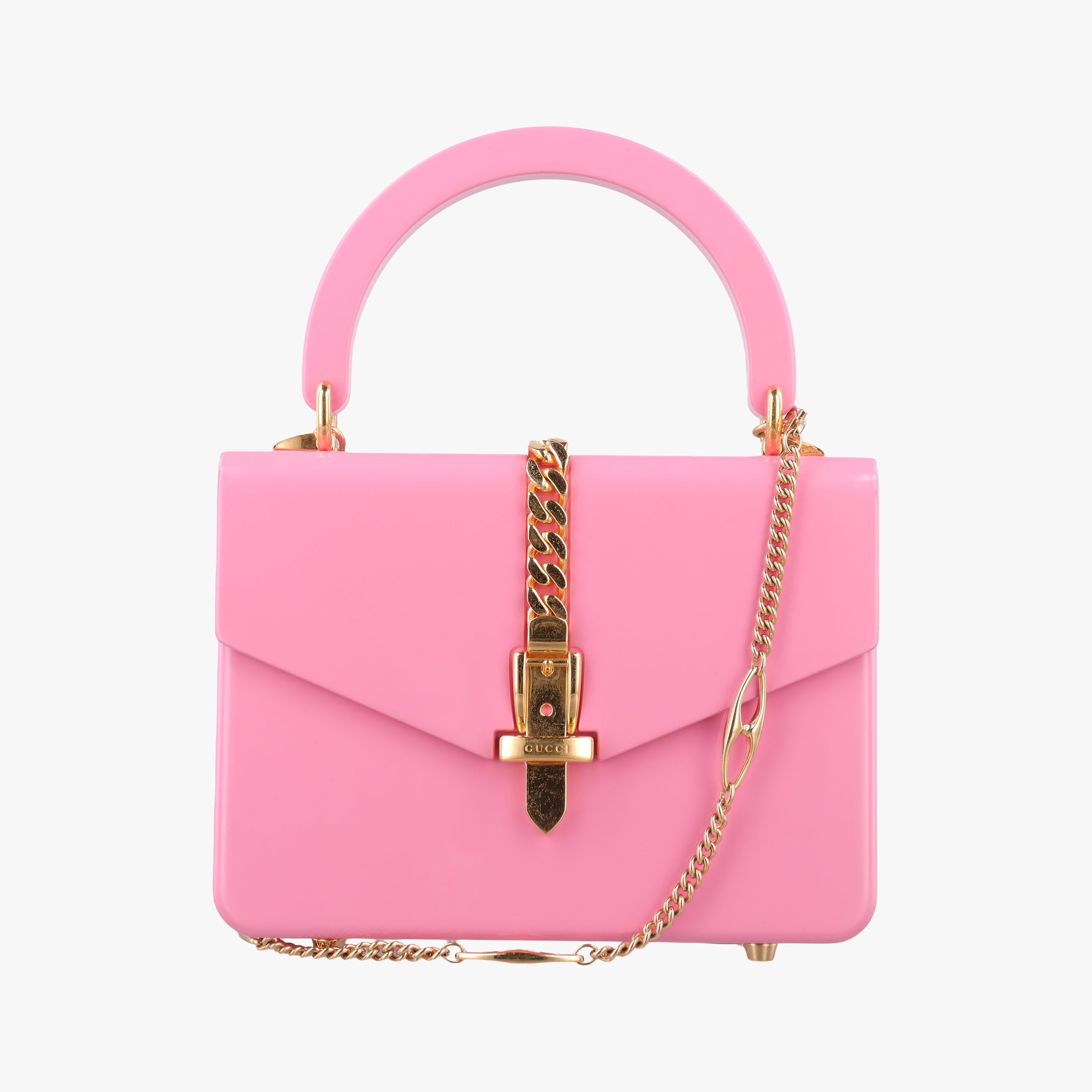 Pre-owned Gucci Sylvie 1969 Acrylic Mini Hand Pink Acrylic 589482 shoulderbag | stylenewstar