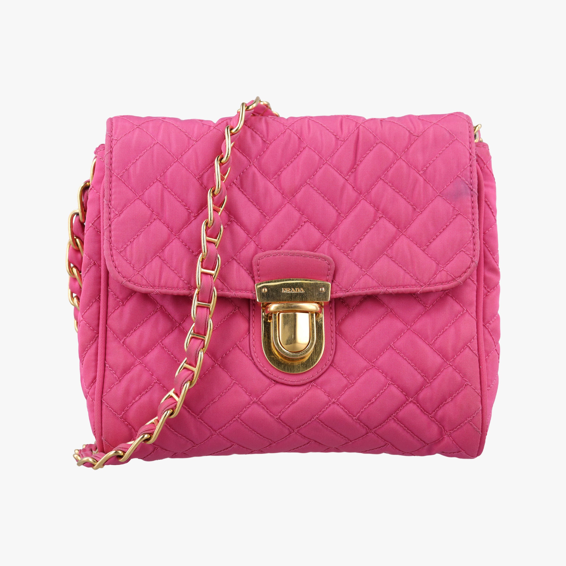 Pre-owned Prada Chain Quilting Flap Rose nylon  shoulderbag | stylenewstar