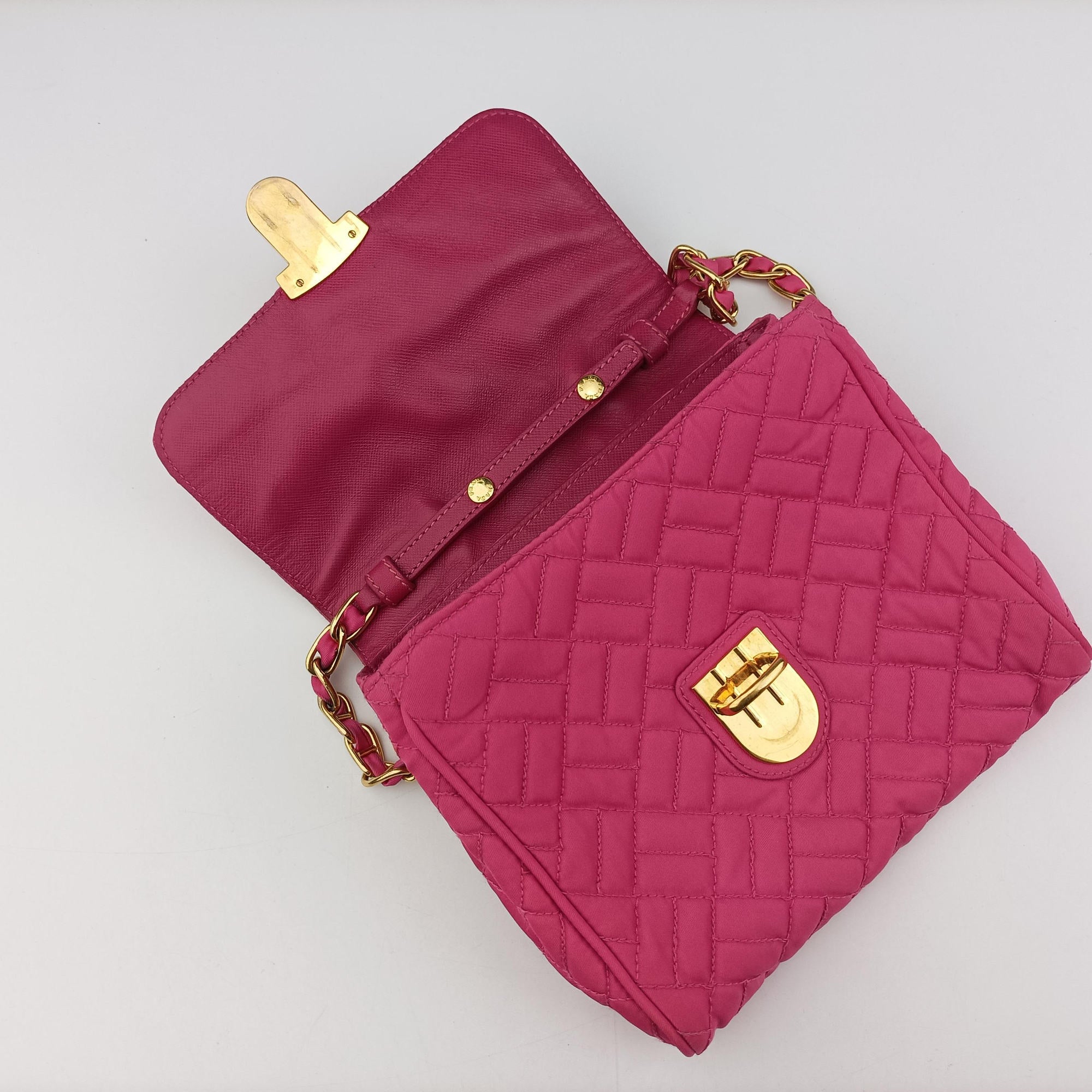 Pre-owned Prada Chain Quilting Flap Rose nylon  shoulderbag | stylenewstar