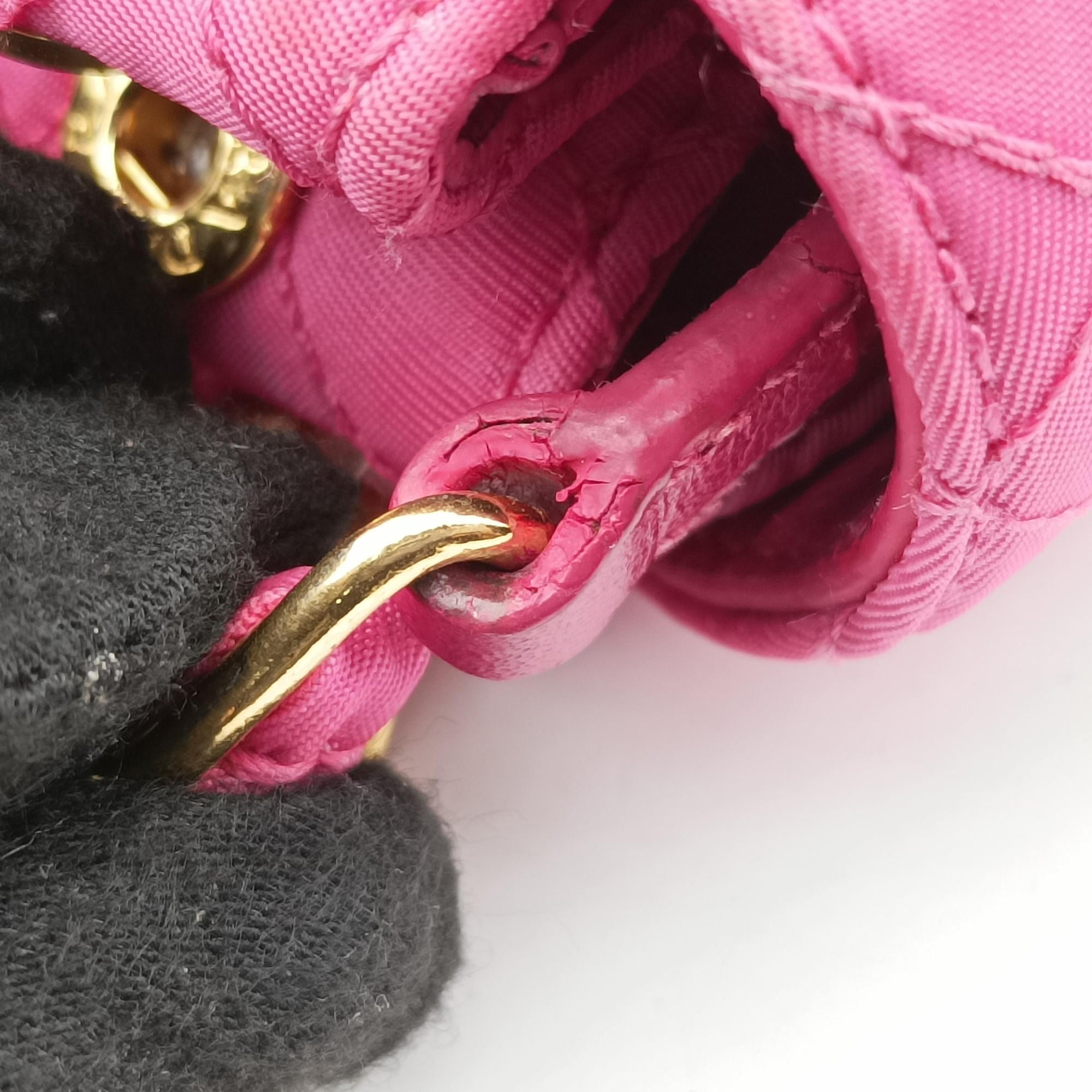 Pre-owned Prada Chain Quilting Flap Rose nylon  shoulderbag | stylenewstar