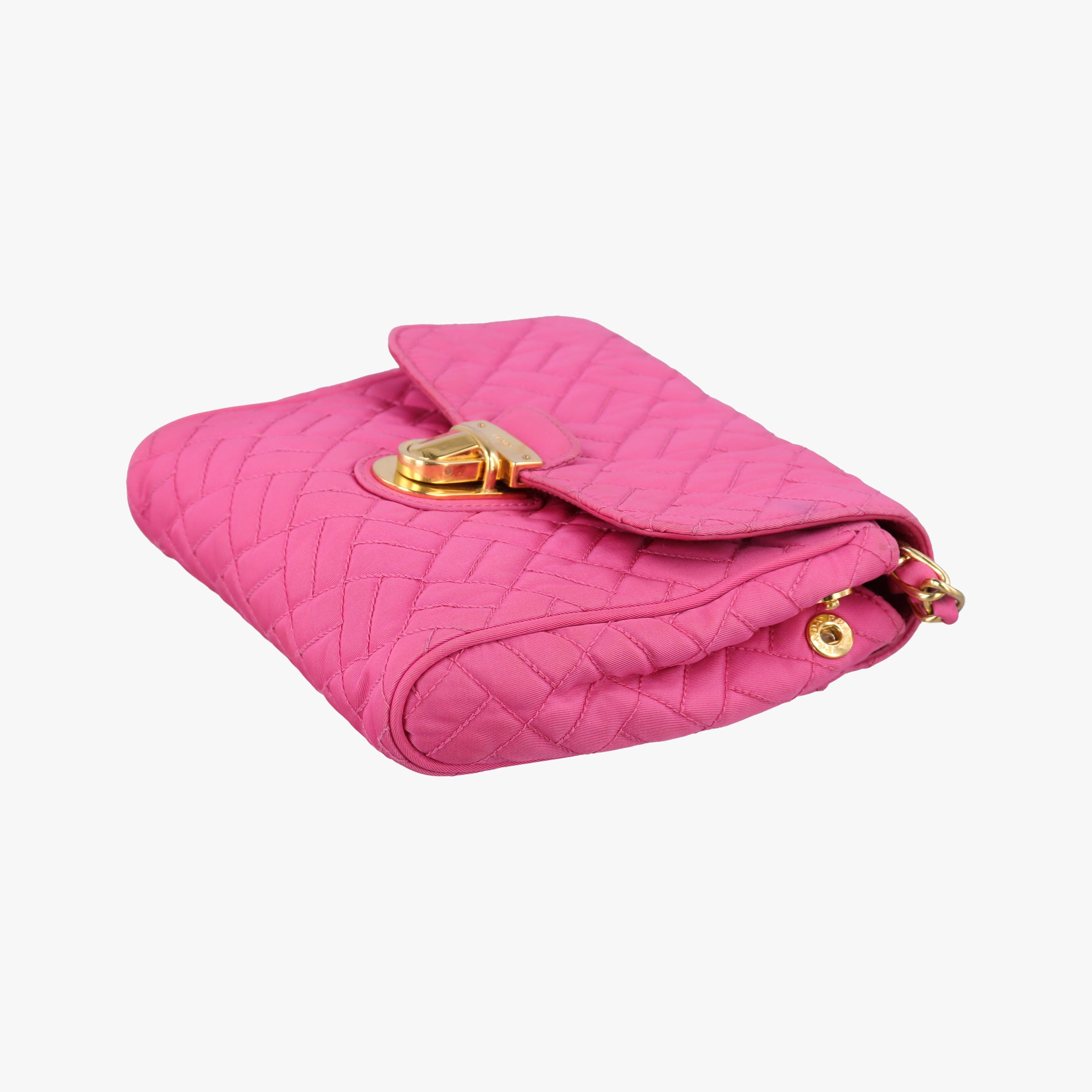Pre-owned Prada Chain Quilting Flap Rose nylon  shoulderbag | stylenewstar