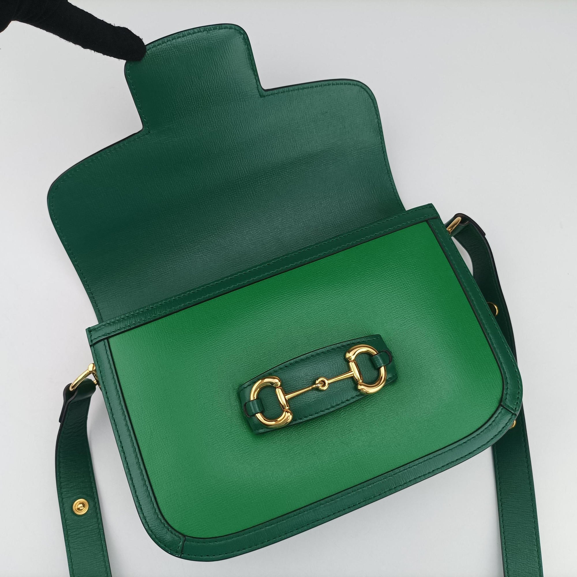 Secondhand Gucci The Hacker Project Horsebit 1955 Green Leather 602204 shoulderbag | stylenewstar