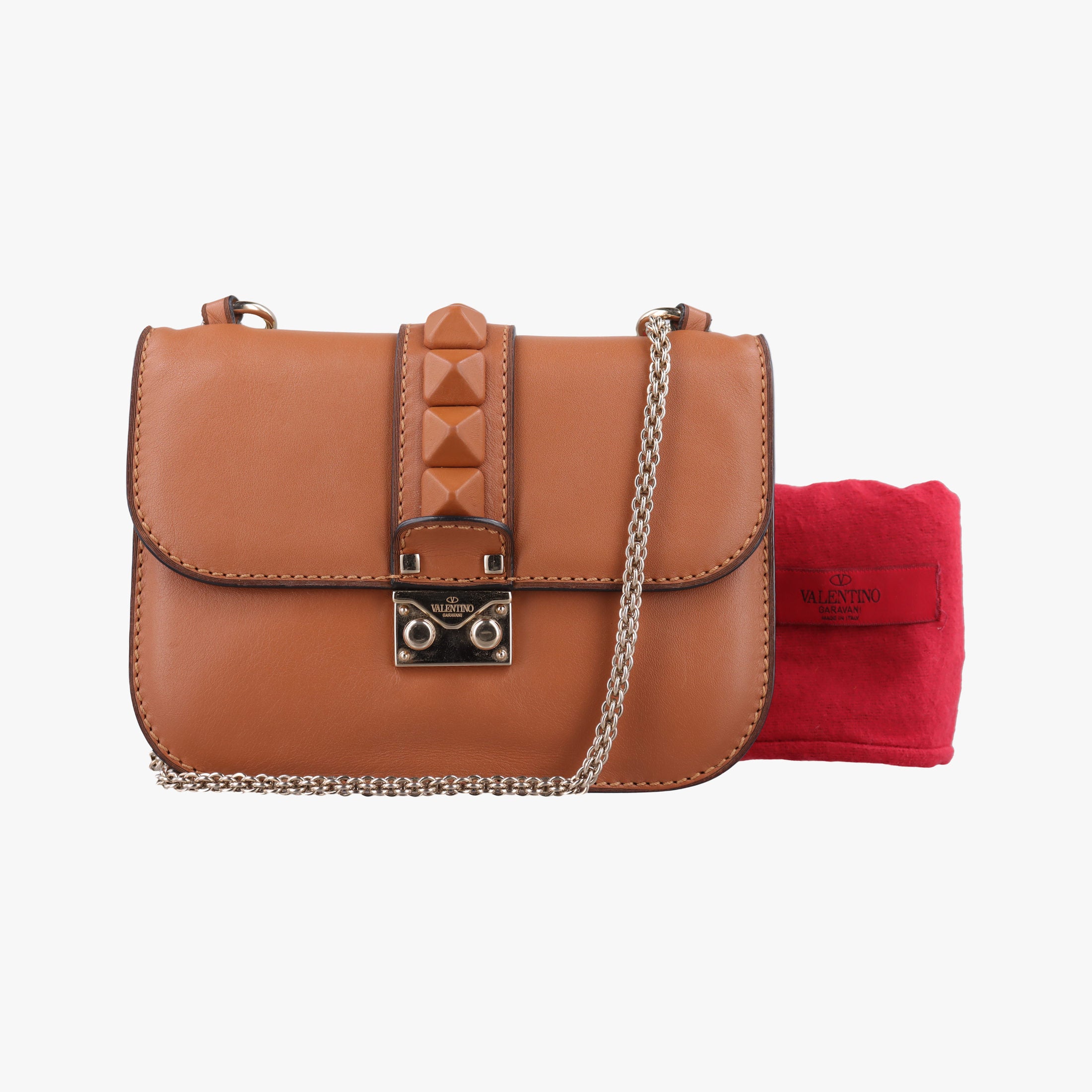 Vintage Valentino Rockstud Glam Lock Orange Leather  shoulderbag | stylenewstar