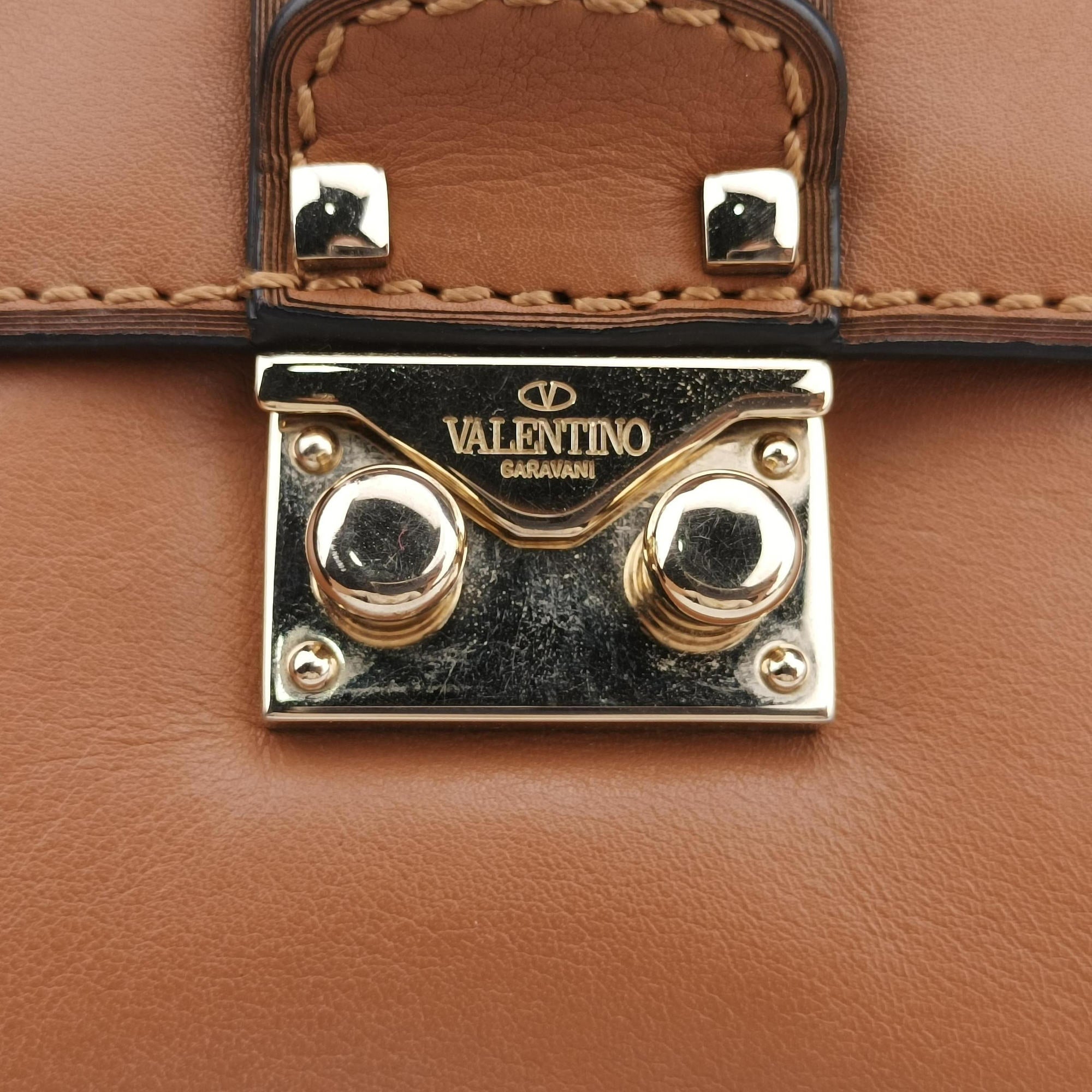 Vintage Valentino Rockstud Glam Lock Orange Leather  shoulderbag | stylenewstar