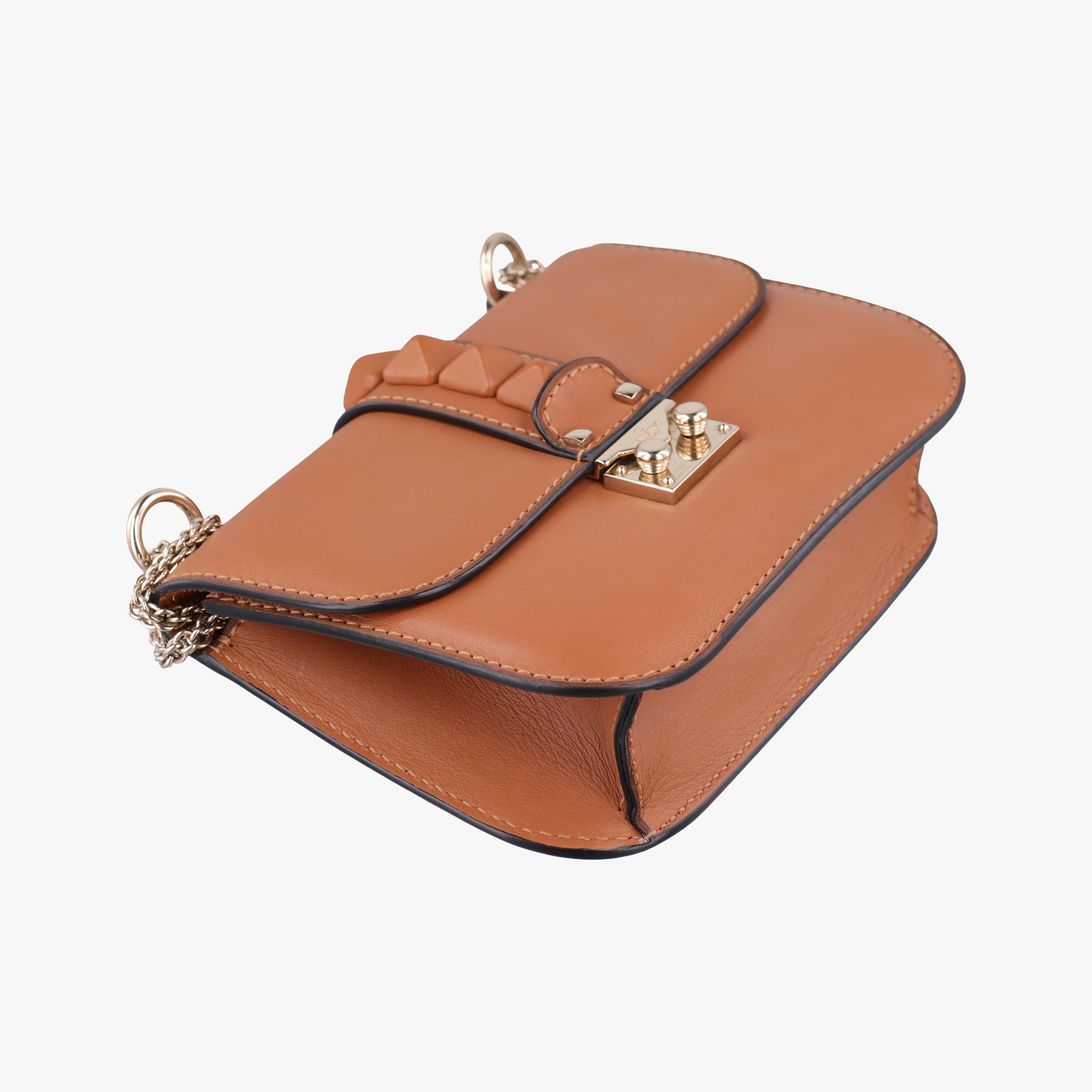Vintage Valentino Rockstud Glam Lock Orange Leather  shoulderbag | stylenewstar