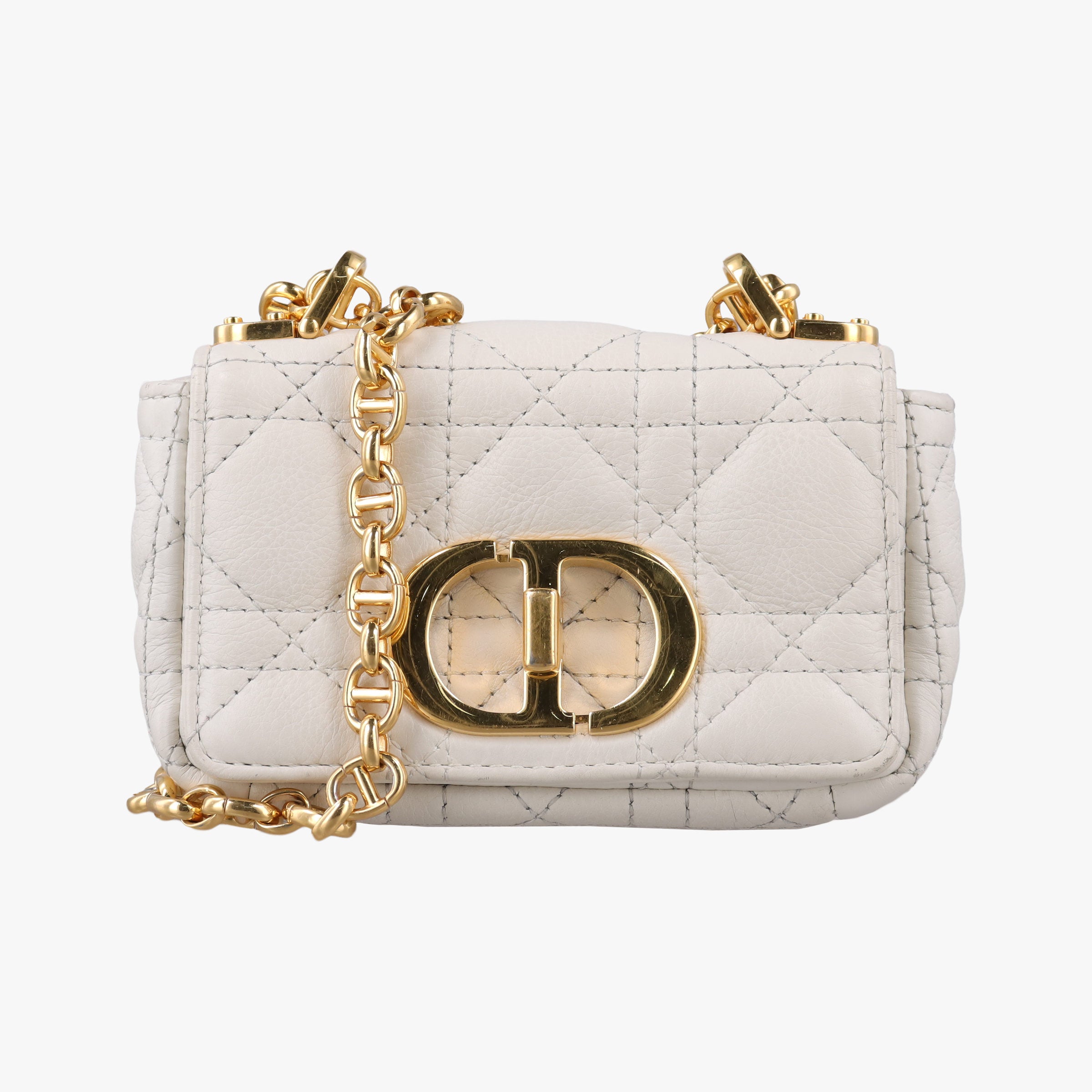 Pre-owned Christian Dior Caro micro White Leather  shoulderbag | stylenewstar