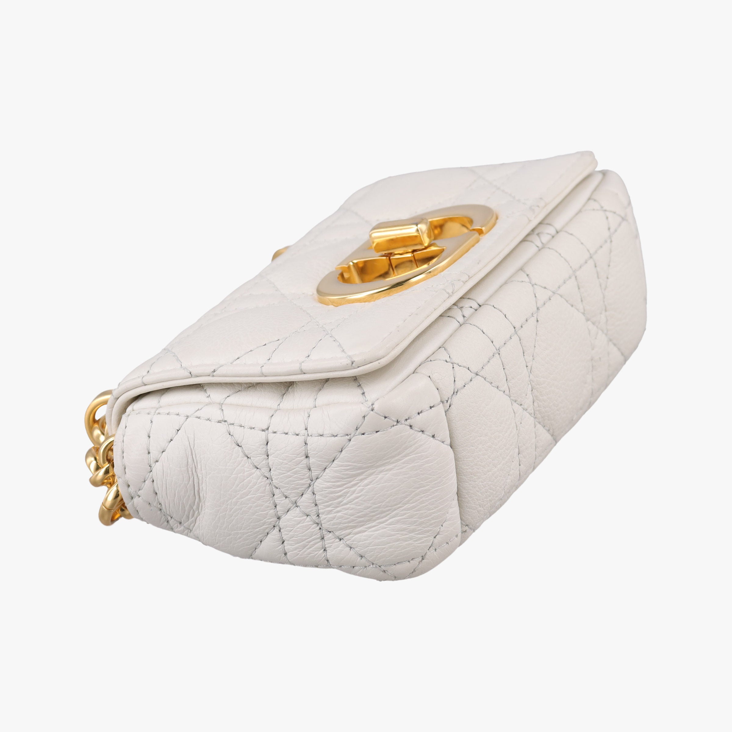 Pre-owned Christian Dior Caro micro White Leather  shoulderbag | stylenewstar