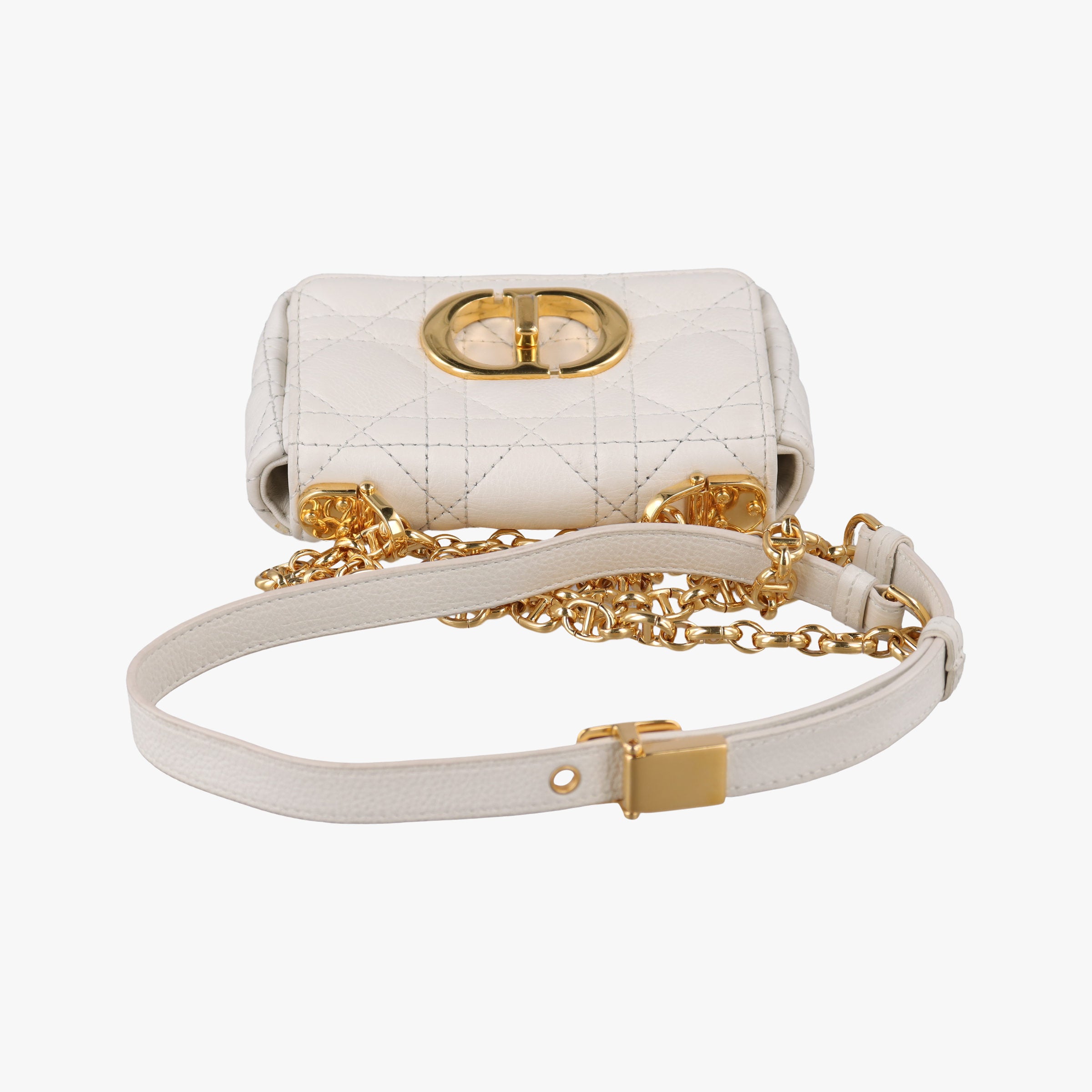 Pre-owned Christian Dior Caro micro White Leather  shoulderbag | stylenewstar