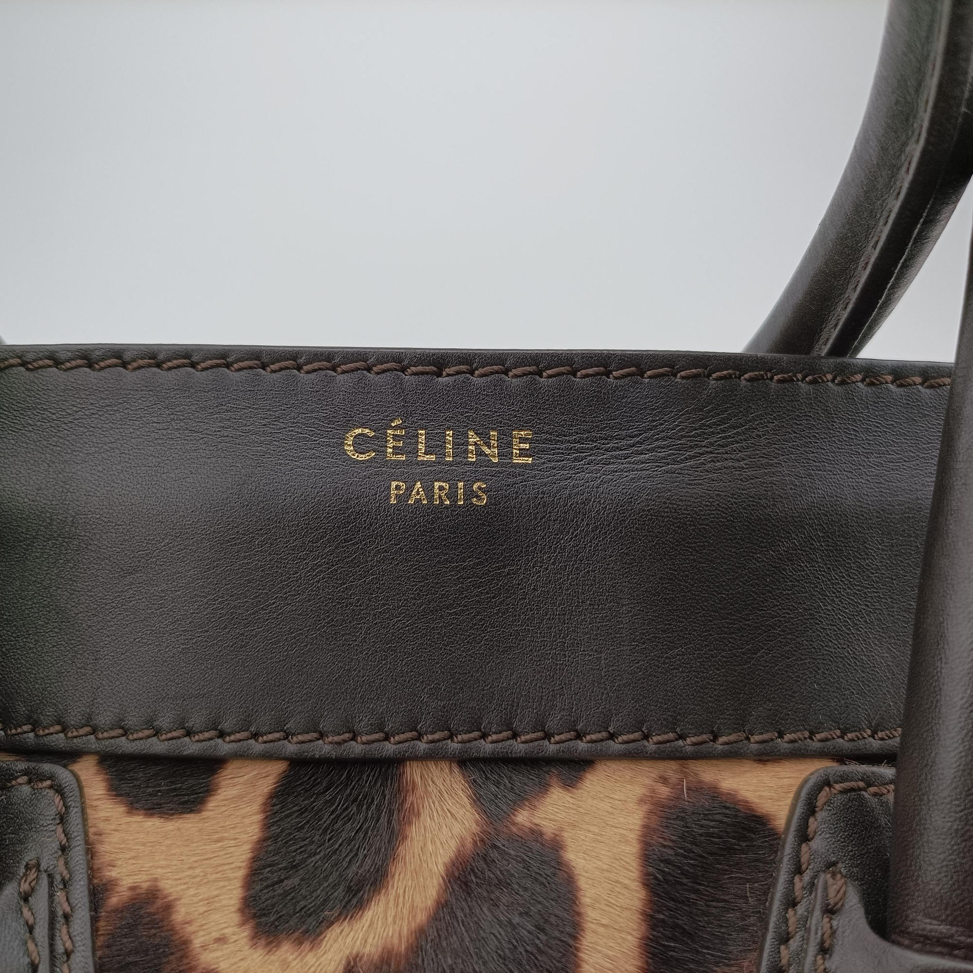 Pre-owned Celine Micro Luggage Leopard Print × Black Ponyhair× Smooth Leather  handbag | stylenewstar