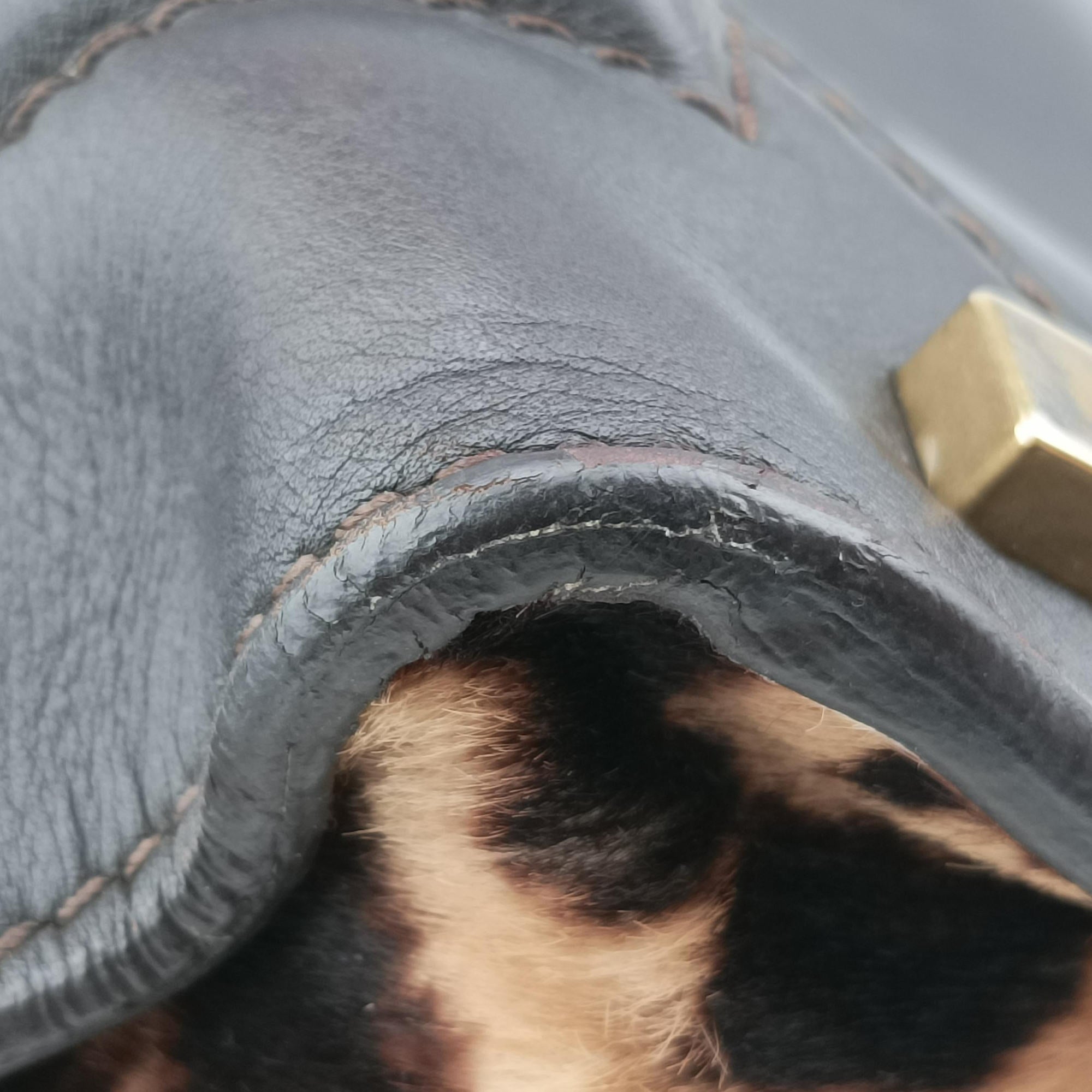 Pre-owned Celine Micro Luggage Leopard Print × Black Ponyhair× Smooth Leather  handbag | stylenewstar