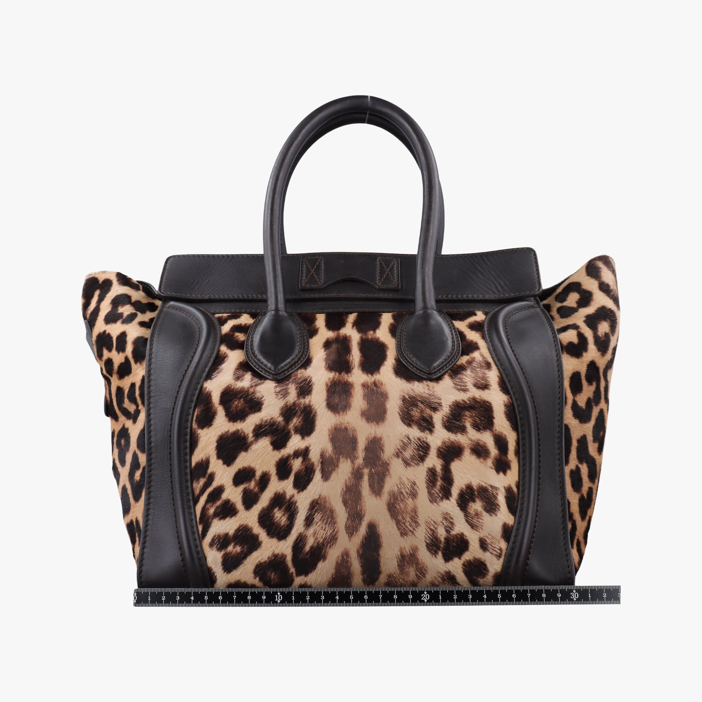 Pre-owned Celine Micro Luggage Leopard Print × Black Ponyhair× Smooth Leather  handbag | stylenewstar