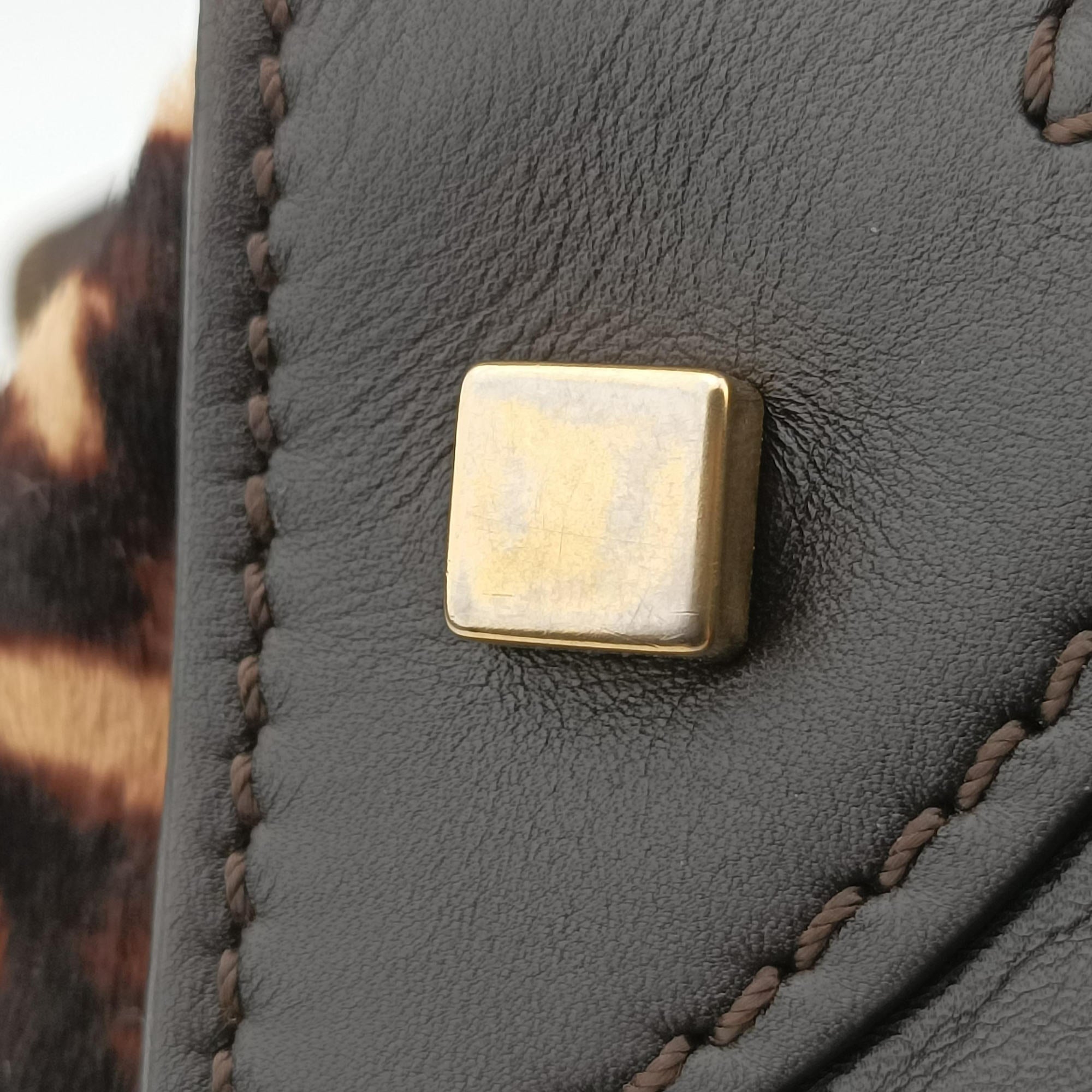 Pre-owned Celine Micro Luggage Leopard Print × Black Ponyhair× Smooth Leather  handbag | stylenewstar