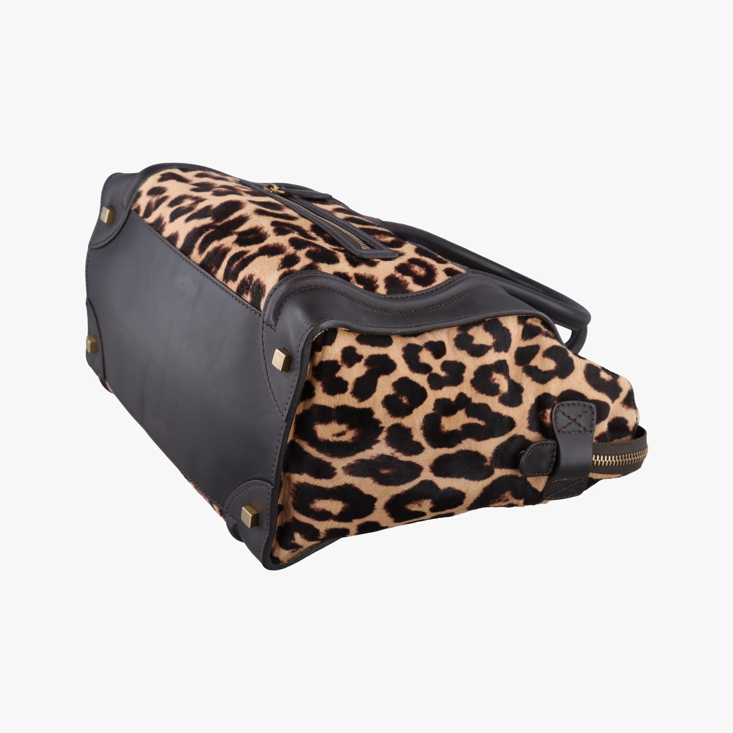 Pre-owned Celine Micro Luggage Leopard Print × Black Ponyhair× Smooth Leather  handbag | stylenewstar