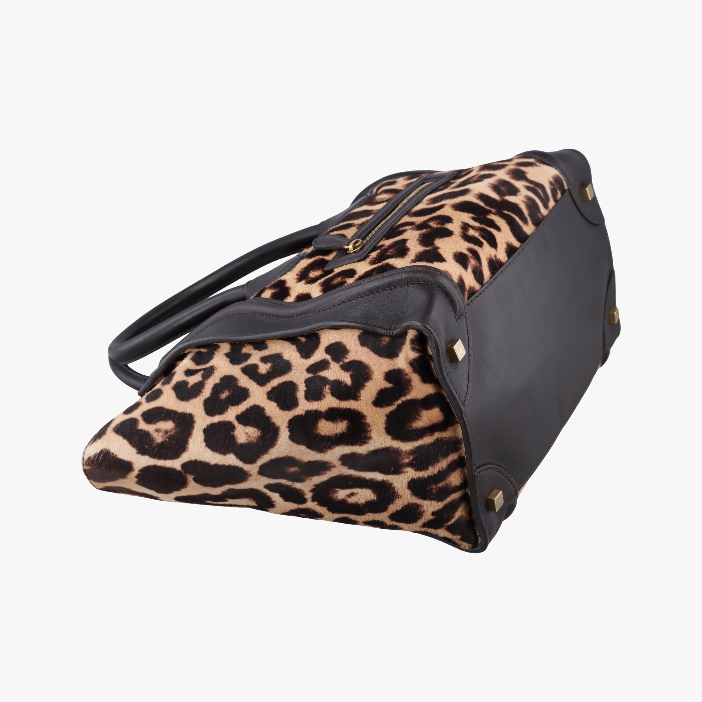 Pre-owned Celine Micro Luggage Leopard Print × Black Ponyhair× Smooth Leather  handbag | stylenewstar