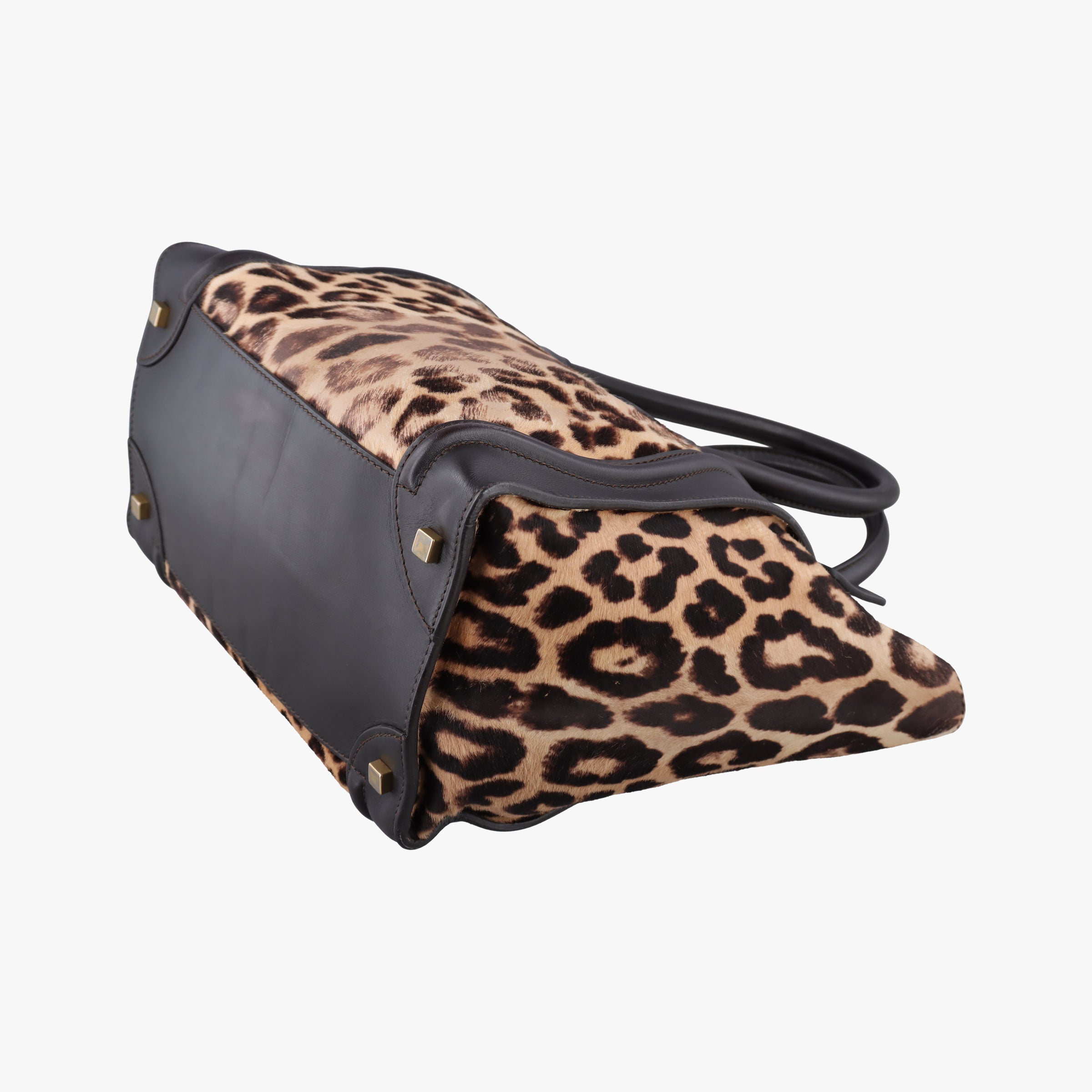 Pre-owned Celine Micro Luggage Leopard Print × Black Ponyhair× Smooth Leather  handbag | stylenewstar