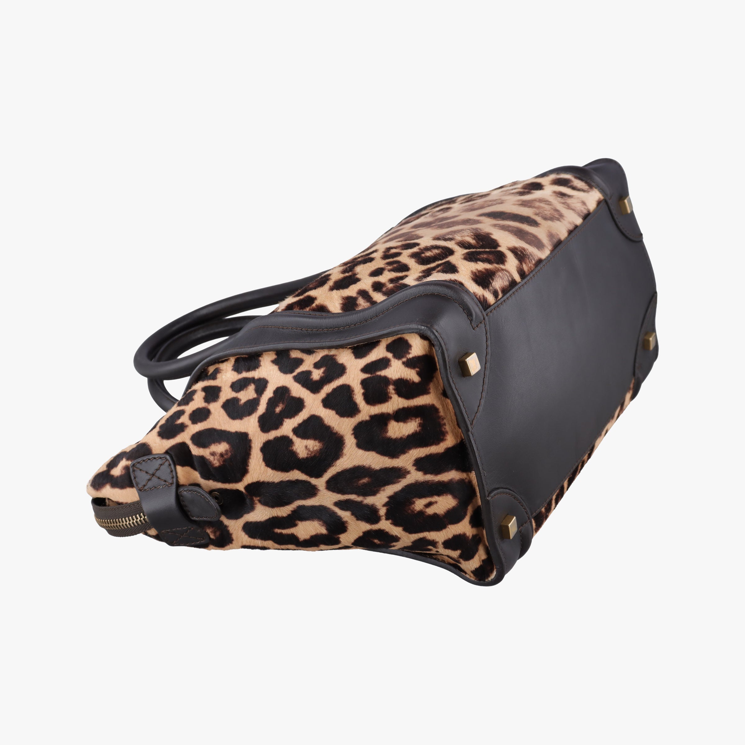 Pre-owned Celine Micro Luggage Leopard Print × Black Ponyhair× Smooth Leather  handbag | stylenewstar