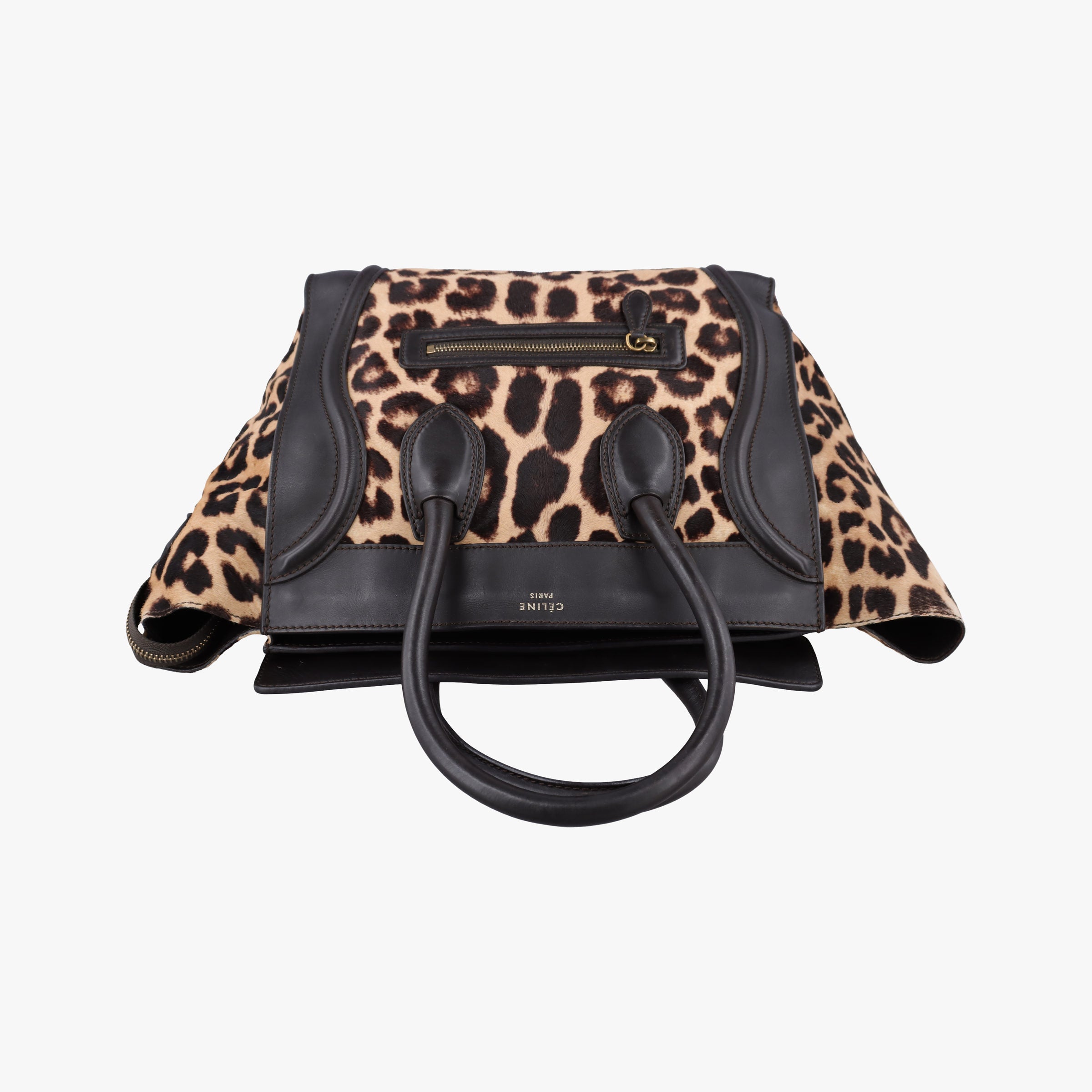 Pre-owned Celine Micro Luggage Leopard Print × Black Ponyhair× Smooth Leather  handbag | stylenewstar