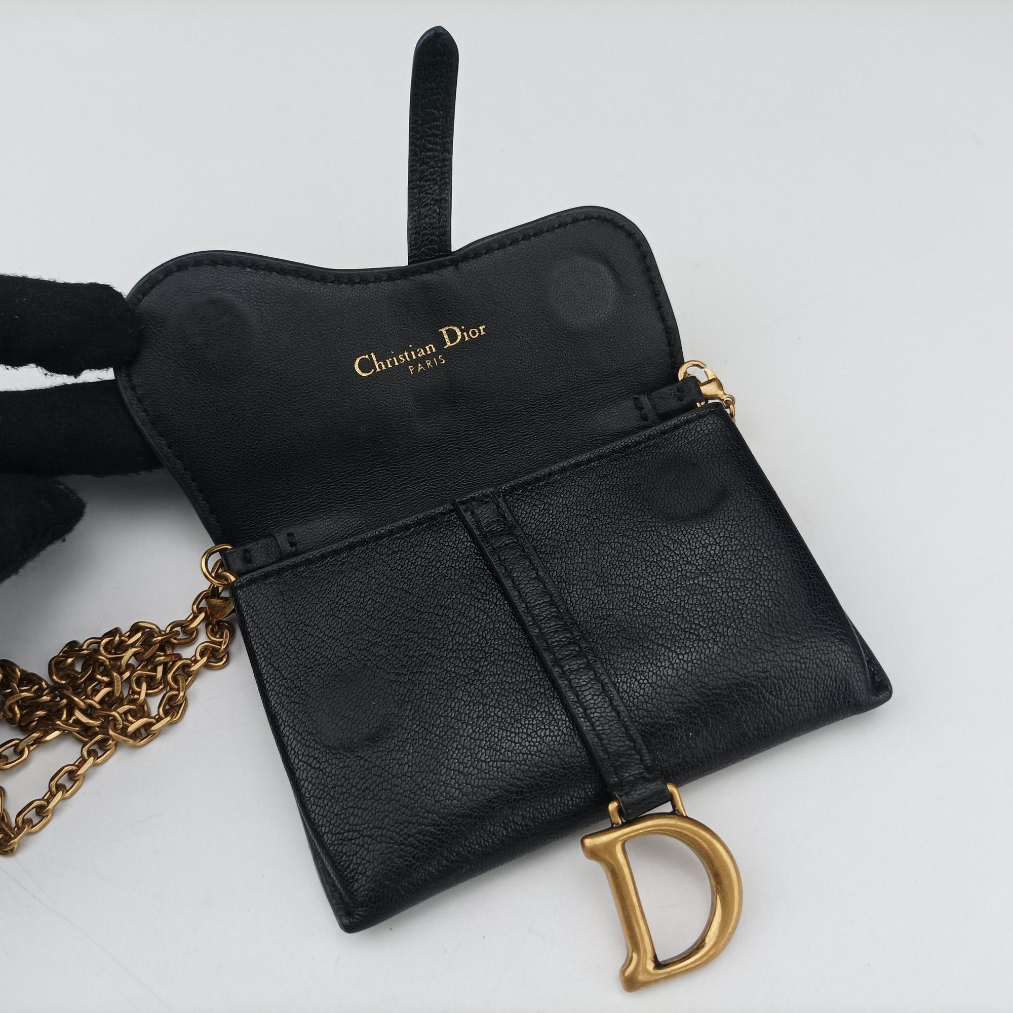 Pre-owned Christian Dior Saddle Black Leather  shoulderbag | stylenewstar