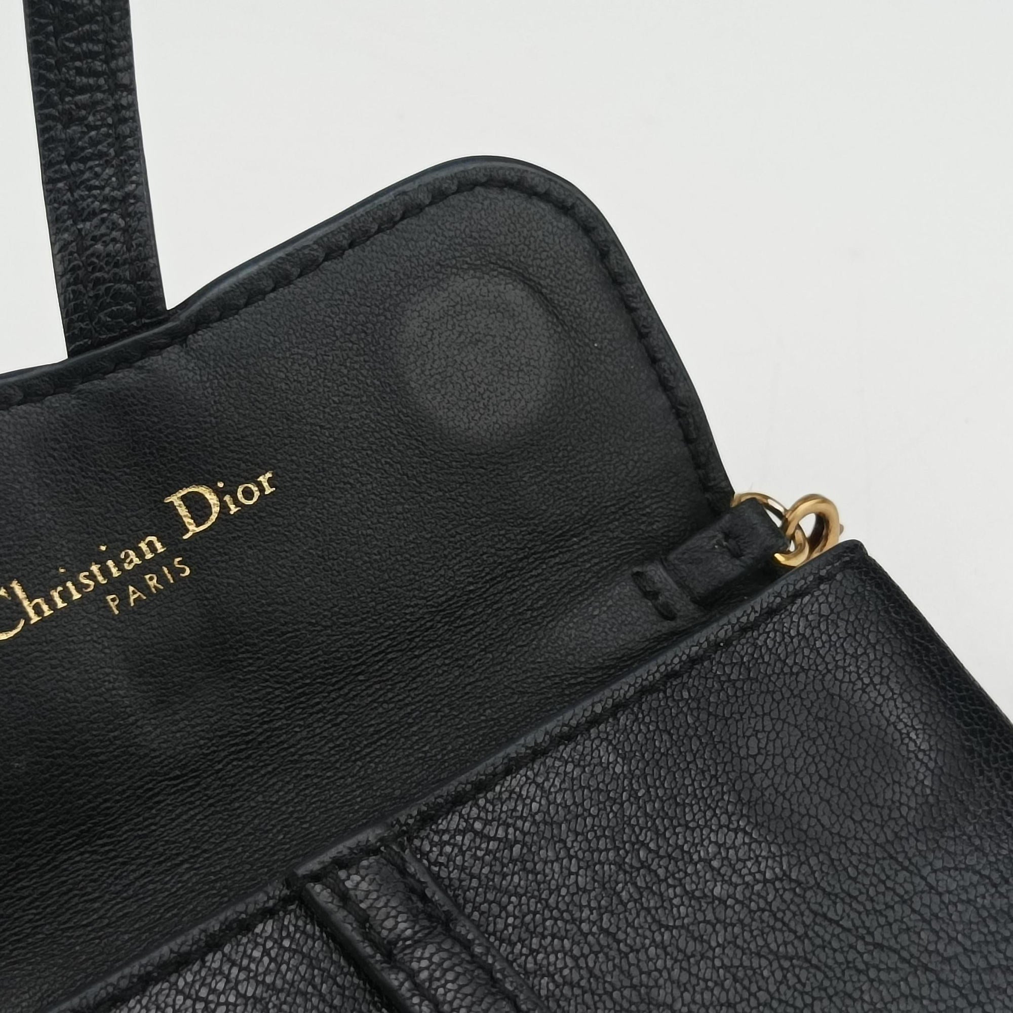 Pre-owned Christian Dior Saddle Black Leather  shoulderbag | stylenewstar