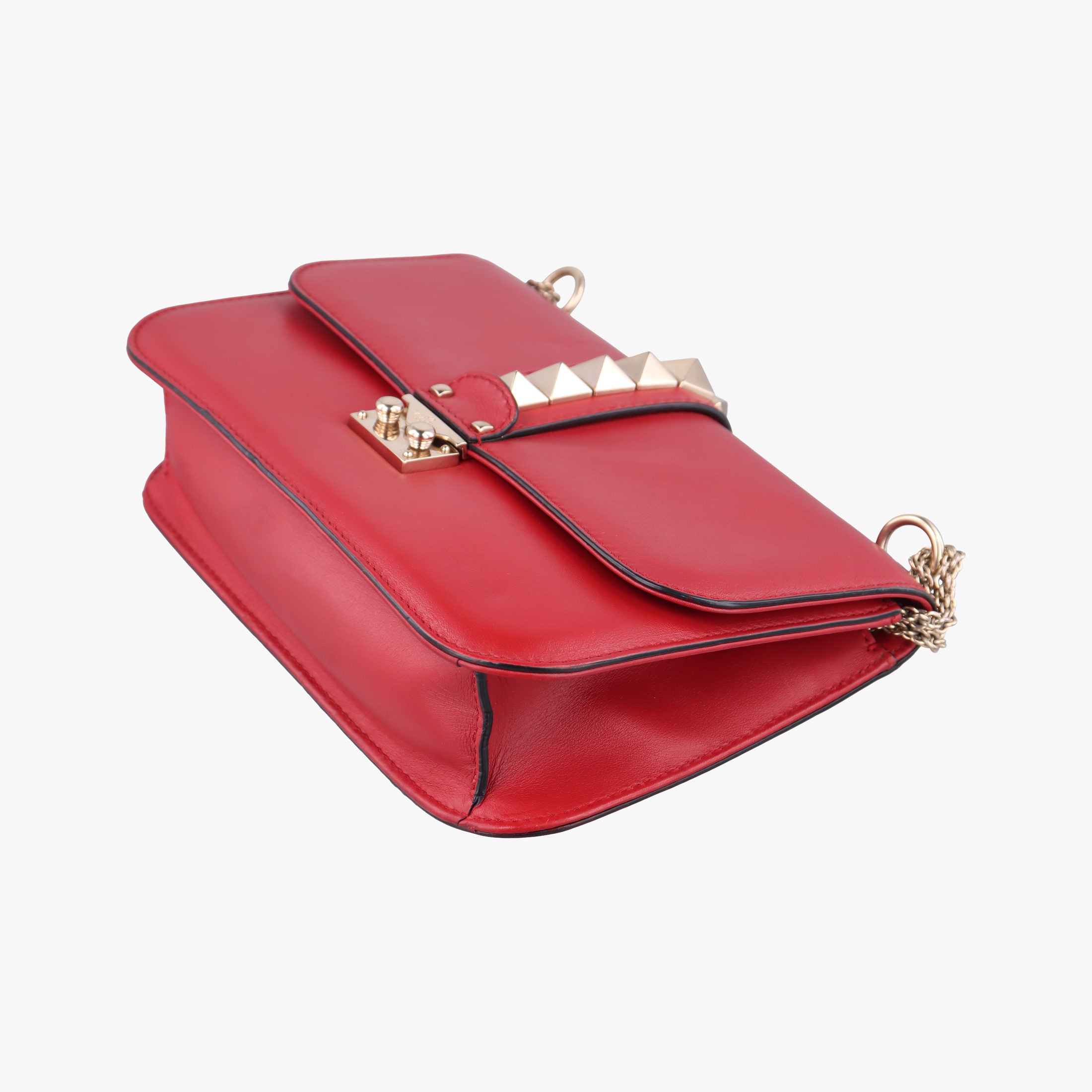 Pre-owned Valentino Rockstud Glam Lock Red Leather  shoulderbag | stylenewstar
