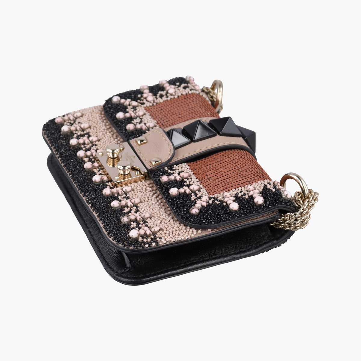 Pre-owned Valentino Glam Lock Multicolor Bead & Sequins Embroidery × Calf Leather  shoulderbag | stylenewstar