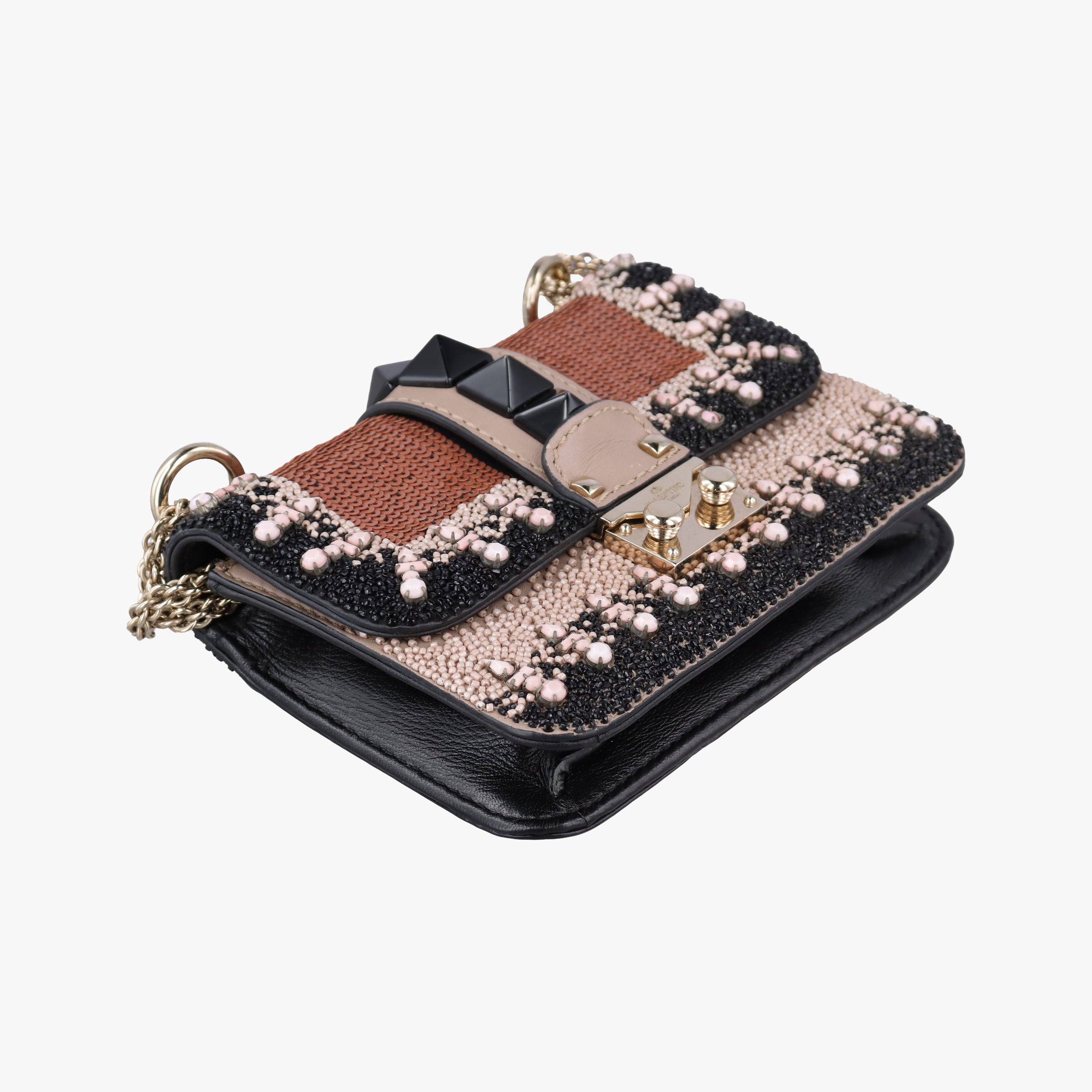 Pre-owned Valentino Glam Lock Multicolor Bead & Sequins Embroidery × Calf Leather  shoulderbag | stylenewstar