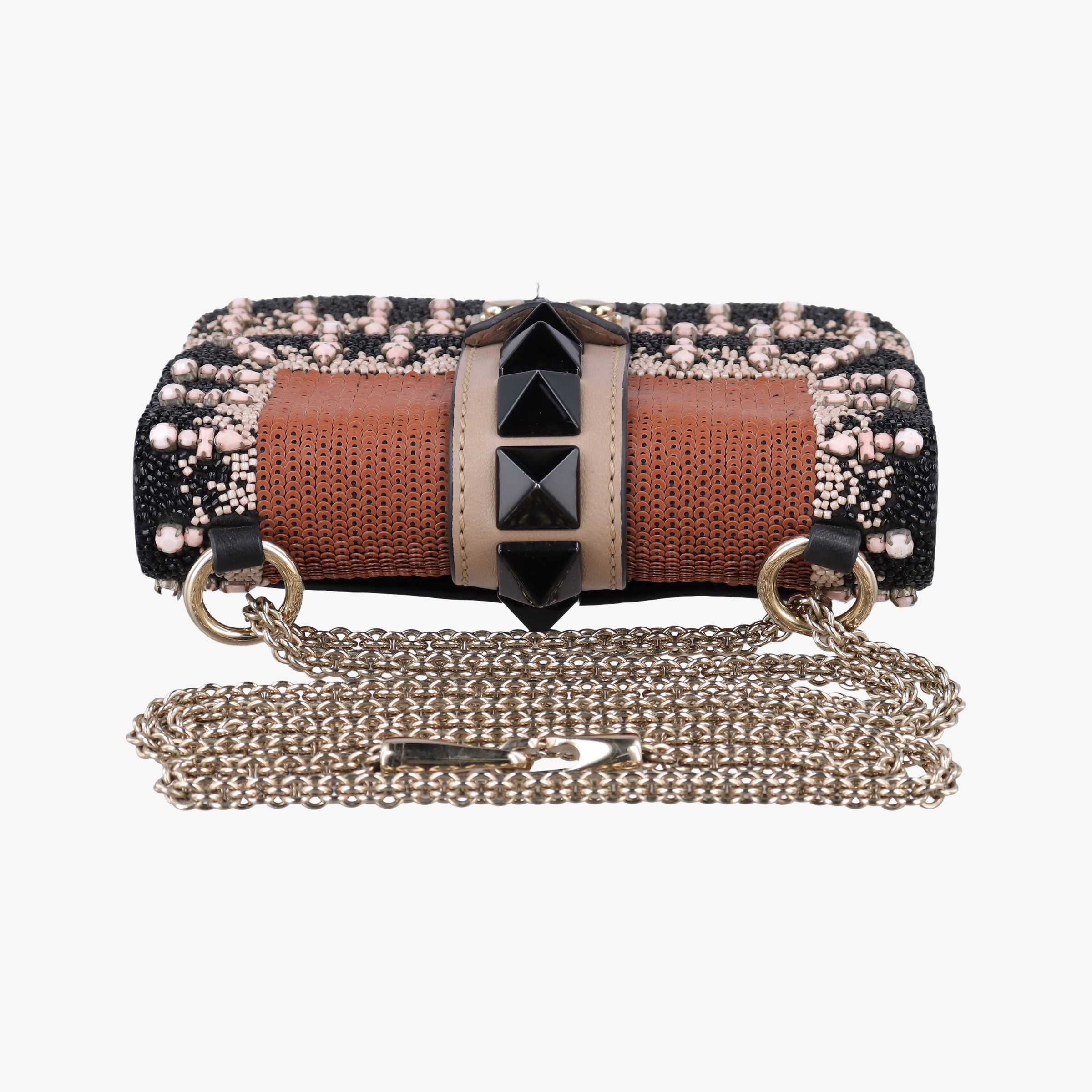 Pre-owned Valentino Glam Lock Multicolor Bead & Sequins Embroidery × Calf Leather  shoulderbag | stylenewstar