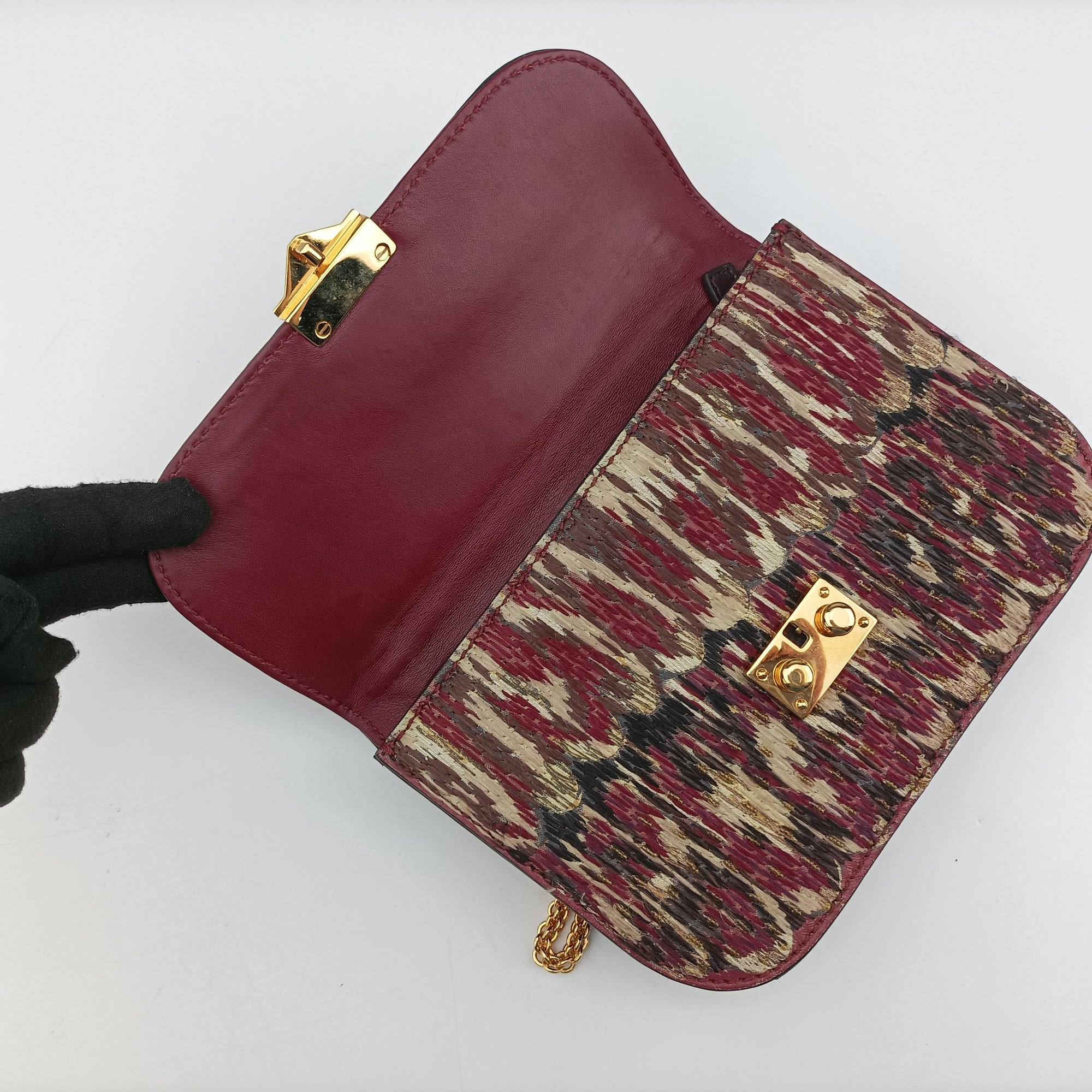 Vintage Valentino Rockstud　Glam Lock Burgundy x Multicolour fabric x Leather  shoulderbag | stylenewstar