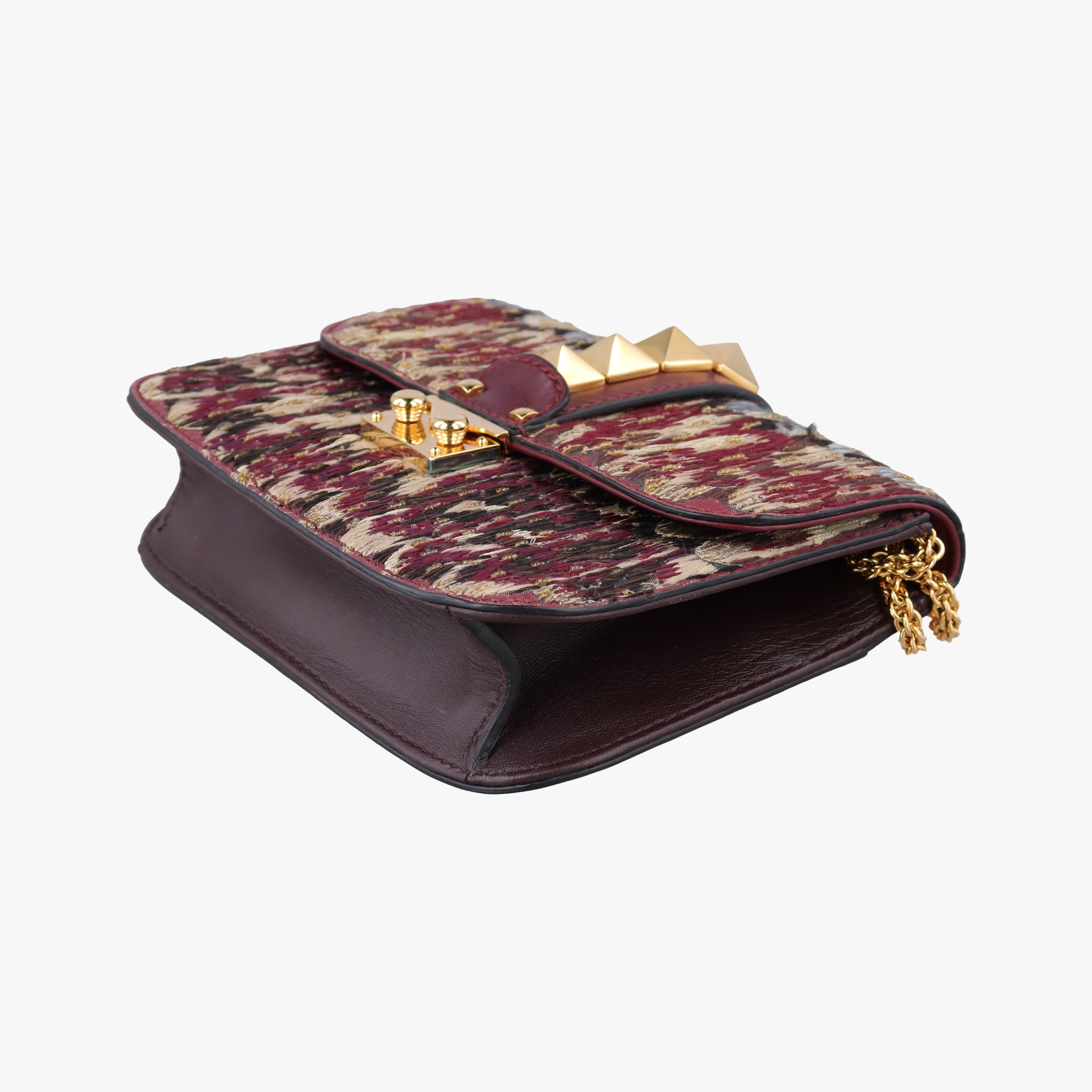 Vintage Valentino Rockstud　Glam Lock Burgundy x Multicolour fabric x Leather  shoulderbag | stylenewstar