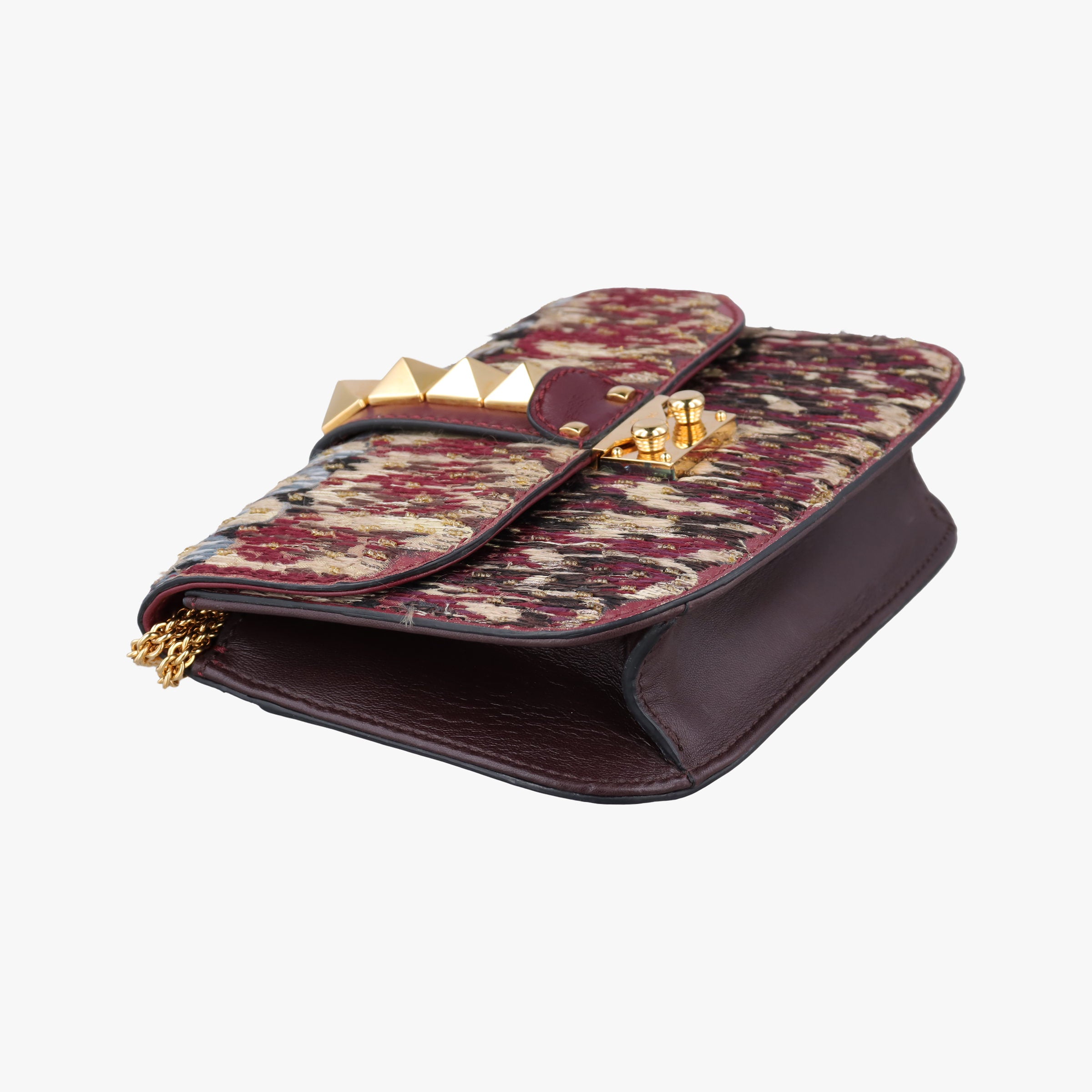 Vintage Valentino Rockstud　Glam Lock Burgundy x Multicolour fabric x Leather  shoulderbag | stylenewstar
