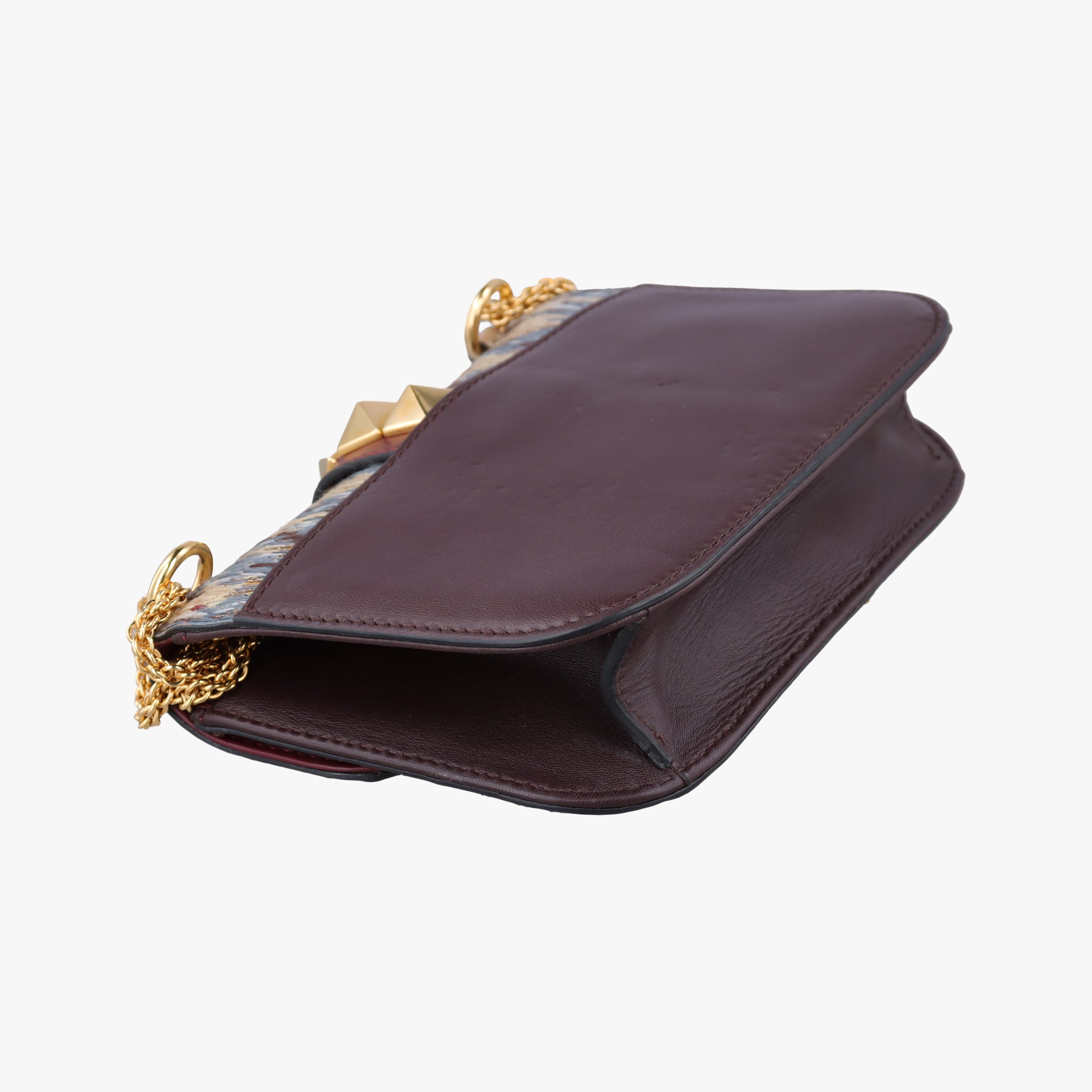 Vintage Valentino Rockstud　Glam Lock Burgundy x Multicolour fabric x Leather  shoulderbag | stylenewstar