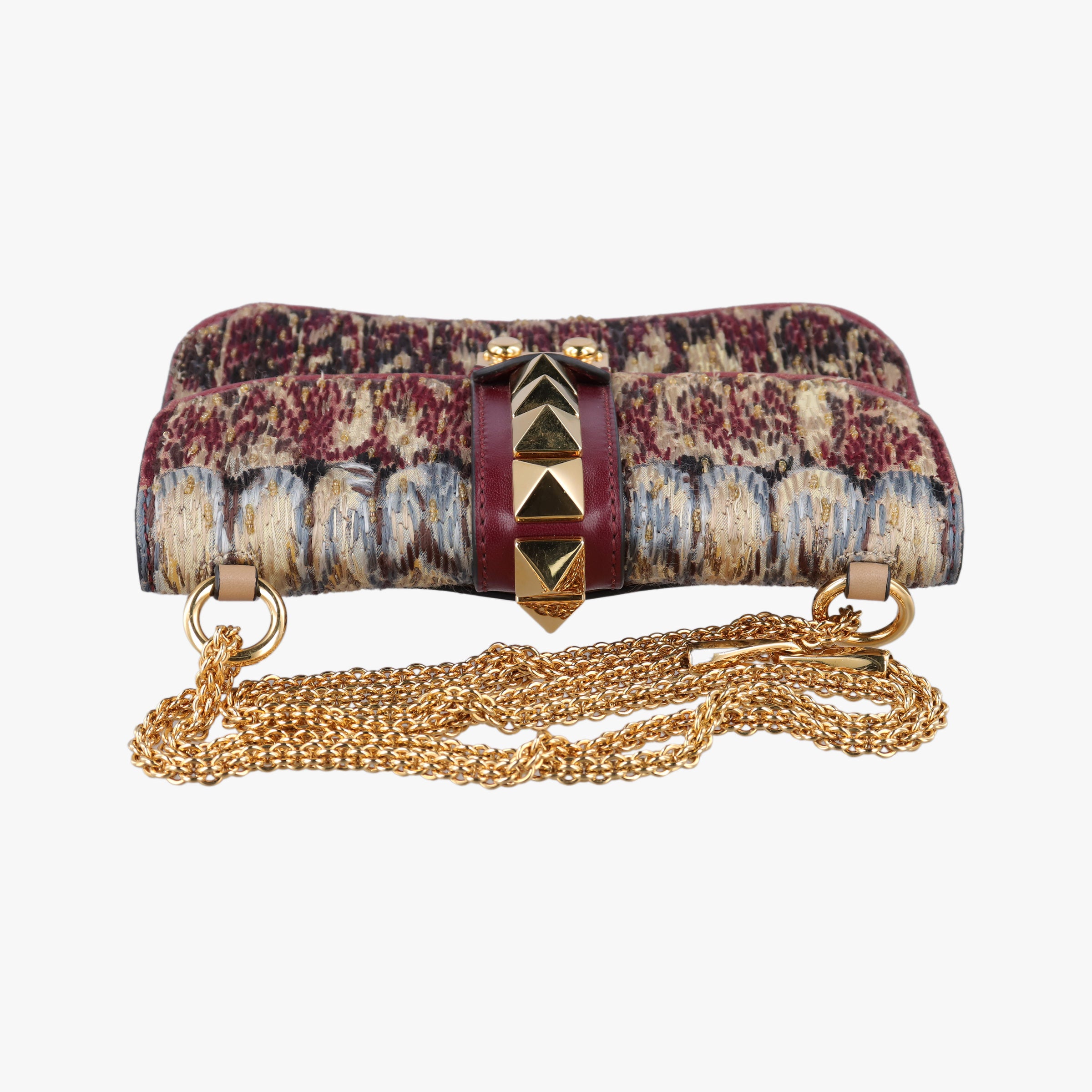 Vintage Valentino Rockstud　Glam Lock Burgundy x Multicolour fabric x Leather  shoulderbag | stylenewstar
