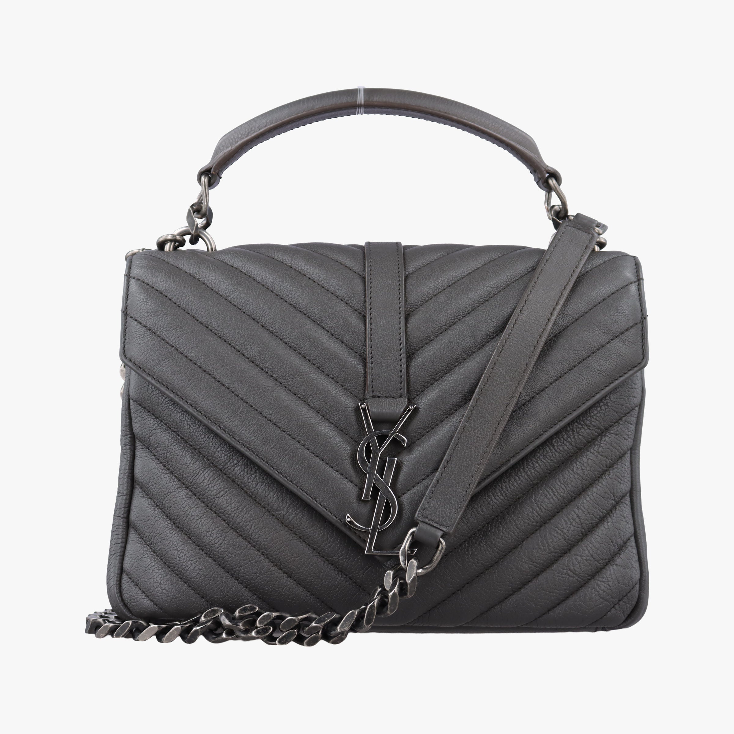 Pre-owned Yves Saint Laurent COLLEGE Grey Leather 498056 shoulderbag | stylenewstar