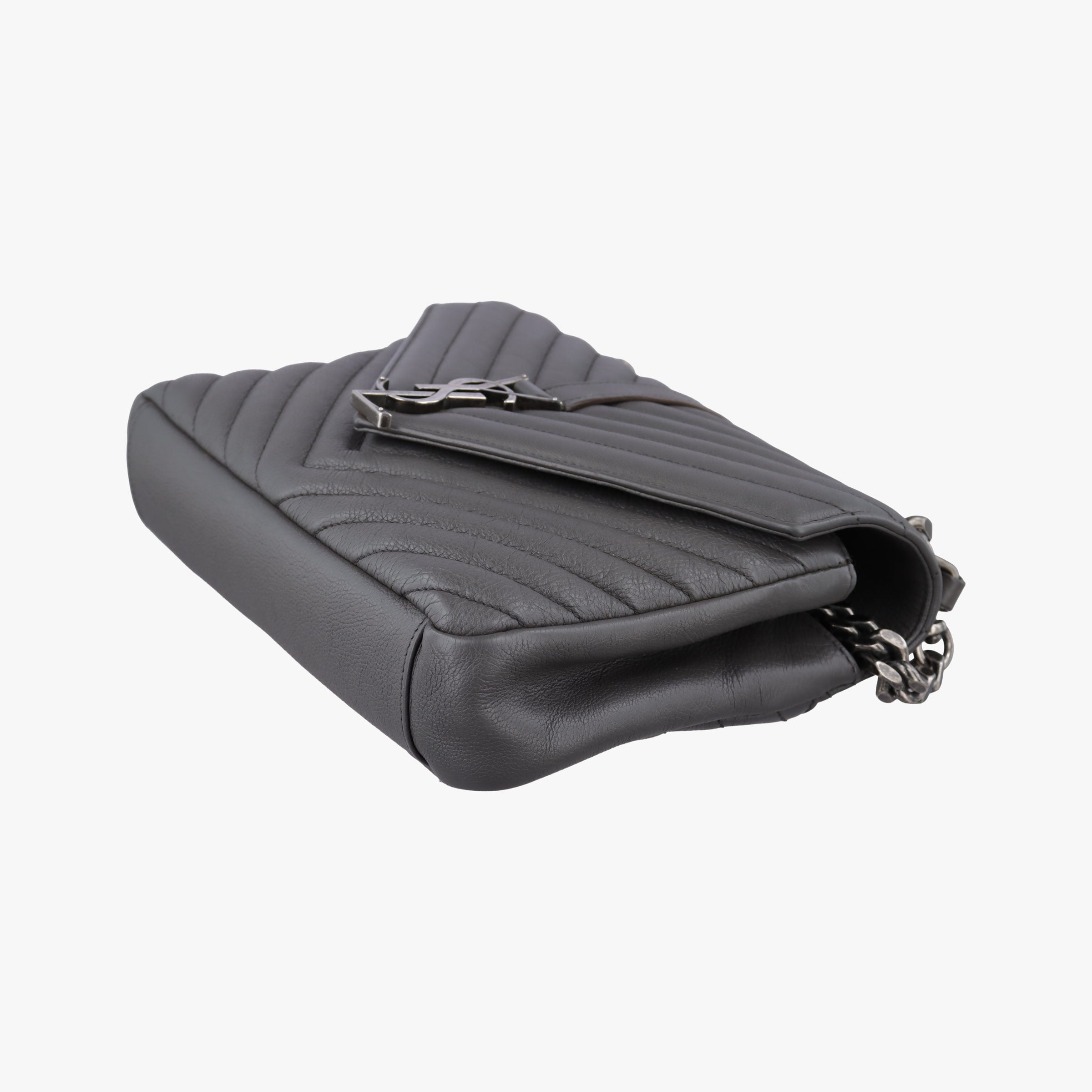 Pre-owned Yves Saint Laurent COLLEGE Grey Leather 498056 shoulderbag | stylenewstar