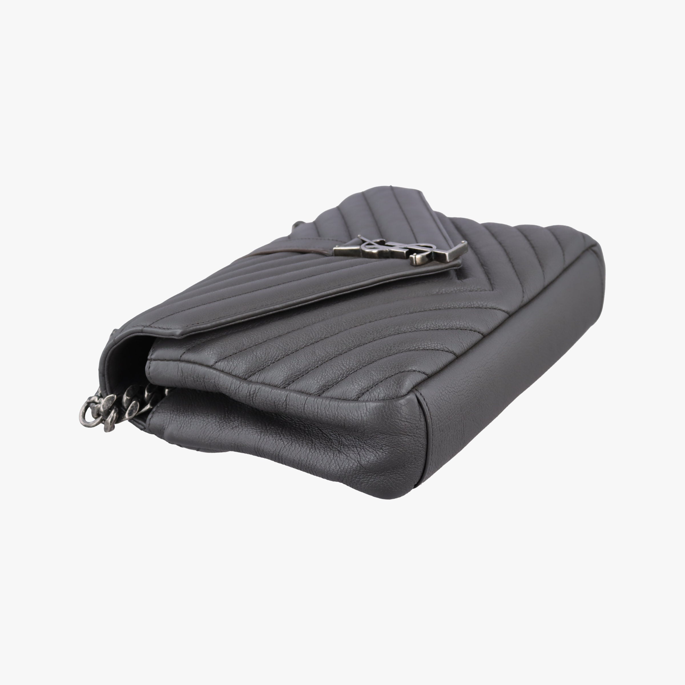 Pre-owned Yves Saint Laurent COLLEGE Grey Leather 498056 shoulderbag | stylenewstar