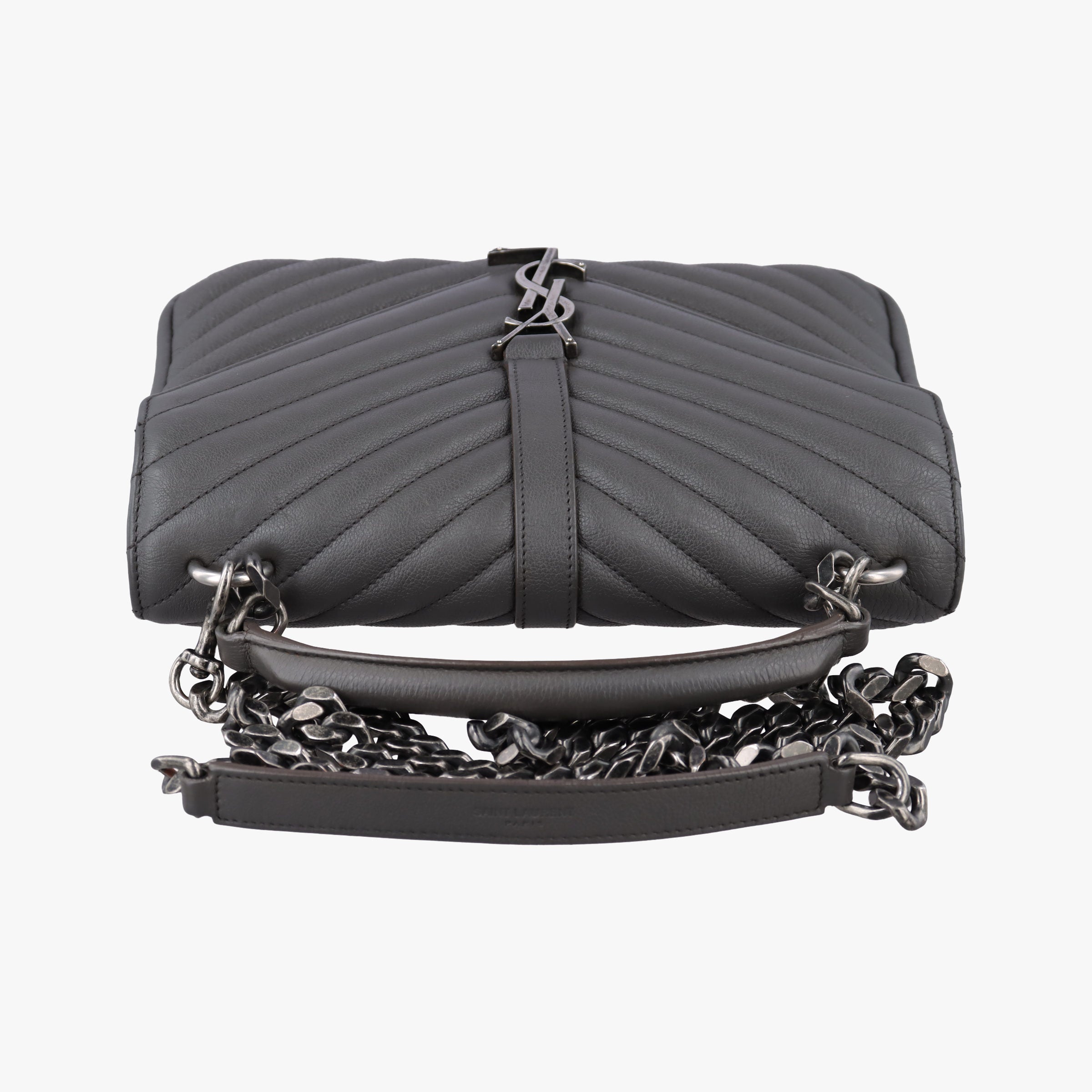 Pre-owned Yves Saint Laurent COLLEGE Grey Leather 498056 shoulderbag | stylenewstar