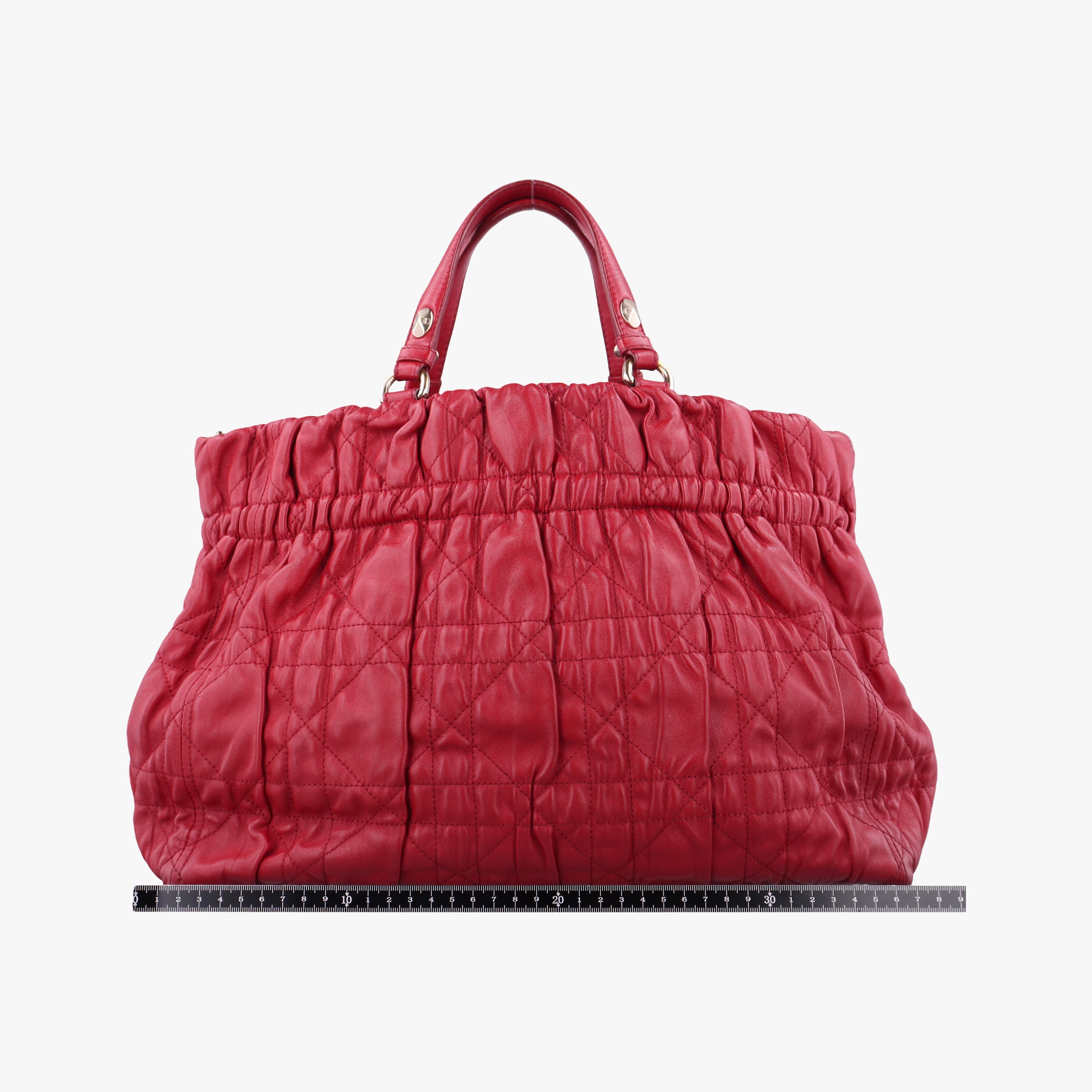 Pre-owned Christian Dior Delices Gaufre Cannage Tote Red lambskin  shoulderbag | stylenewstar