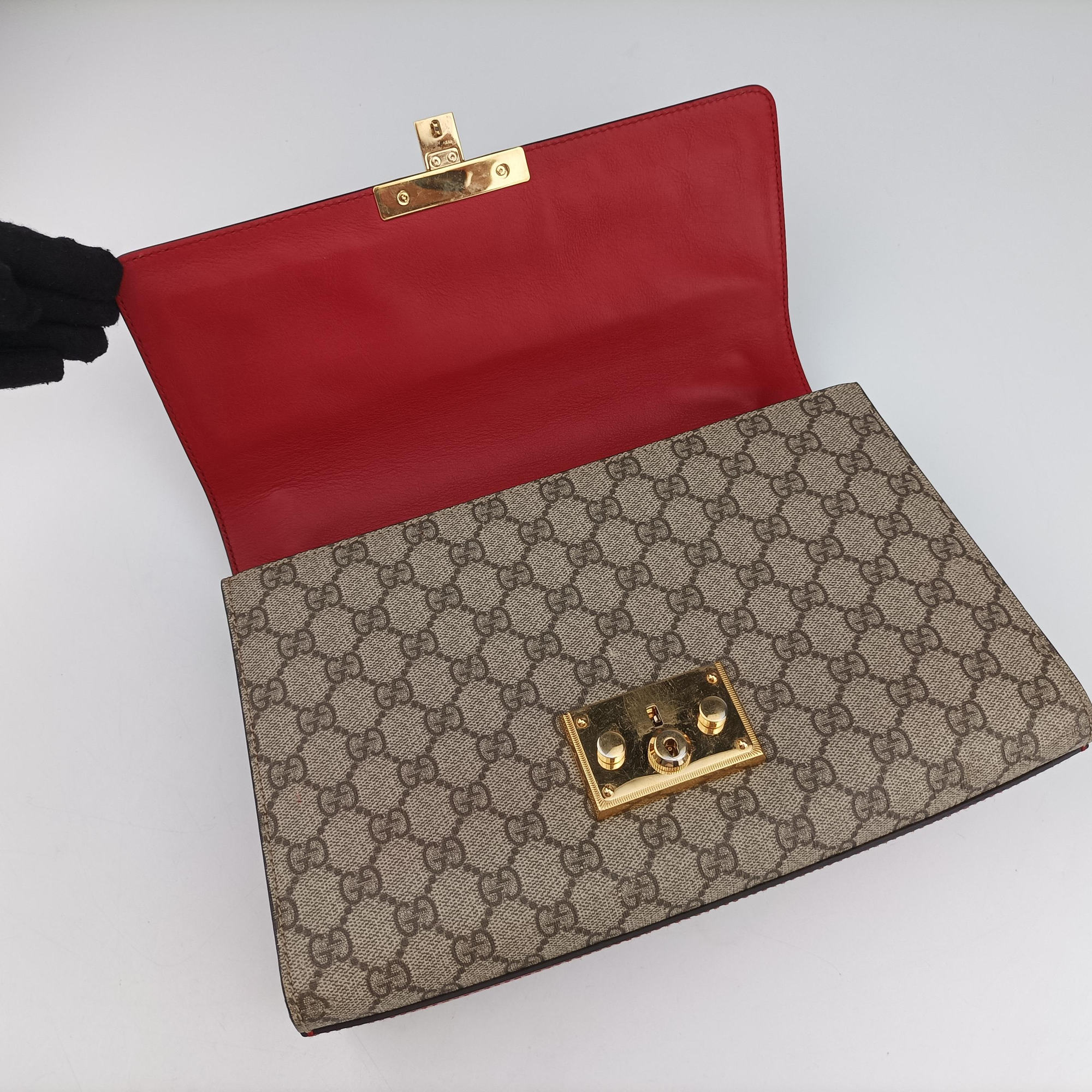 Pre-owned Gucci Padlock beige×red×Multicolour PVC coated canvas×Leather 409486 shoulderbag | stylenewstar